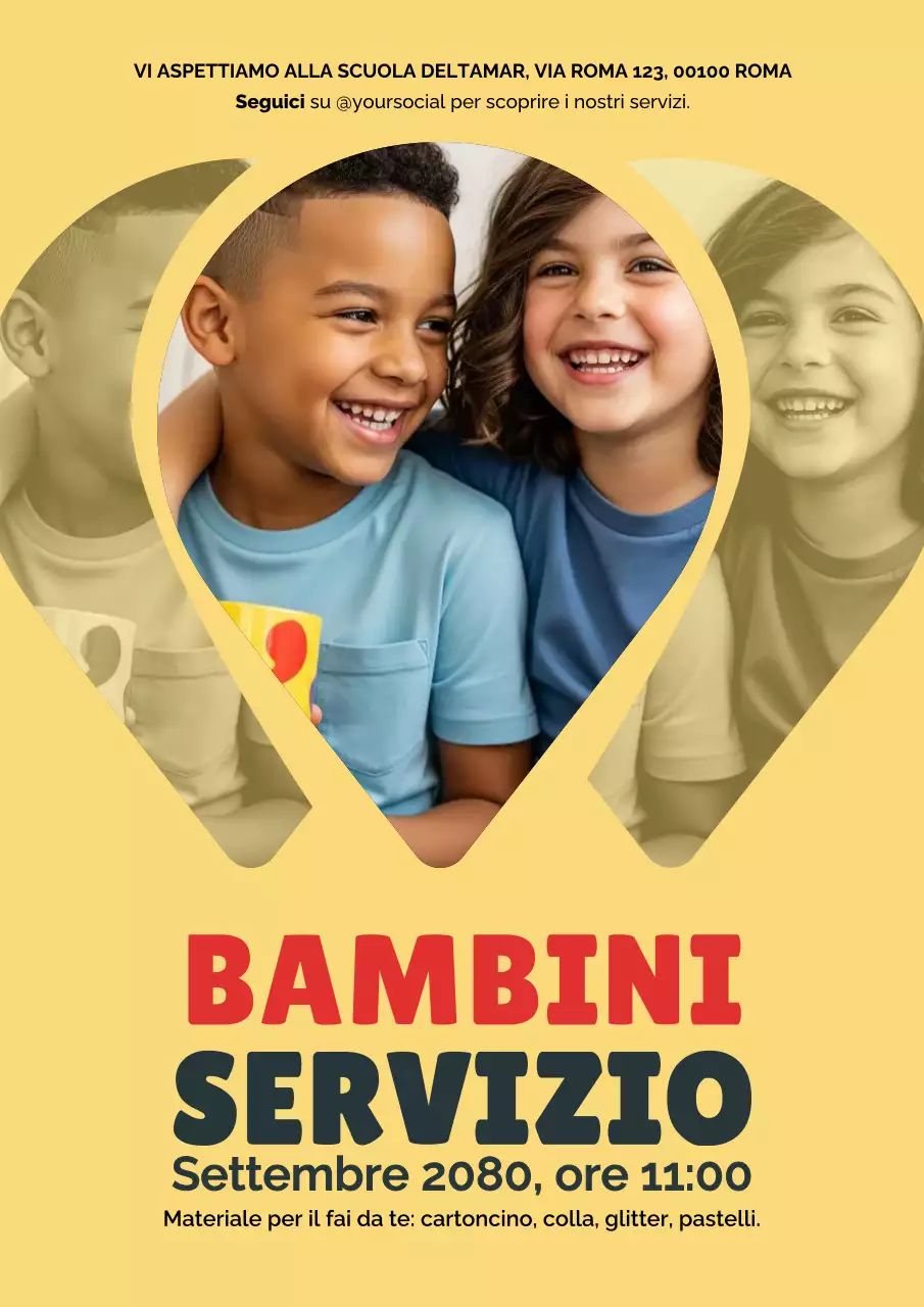 Manifesto giallo per l'annuncio dell'evento Modern Kids