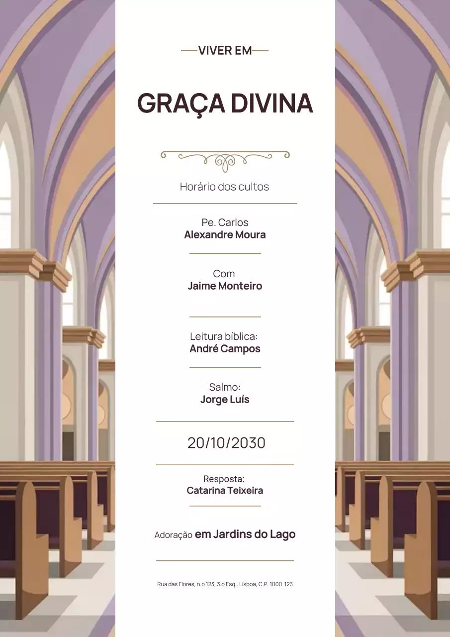 Cartaz de Anúncio de Culto Tradicional Bege