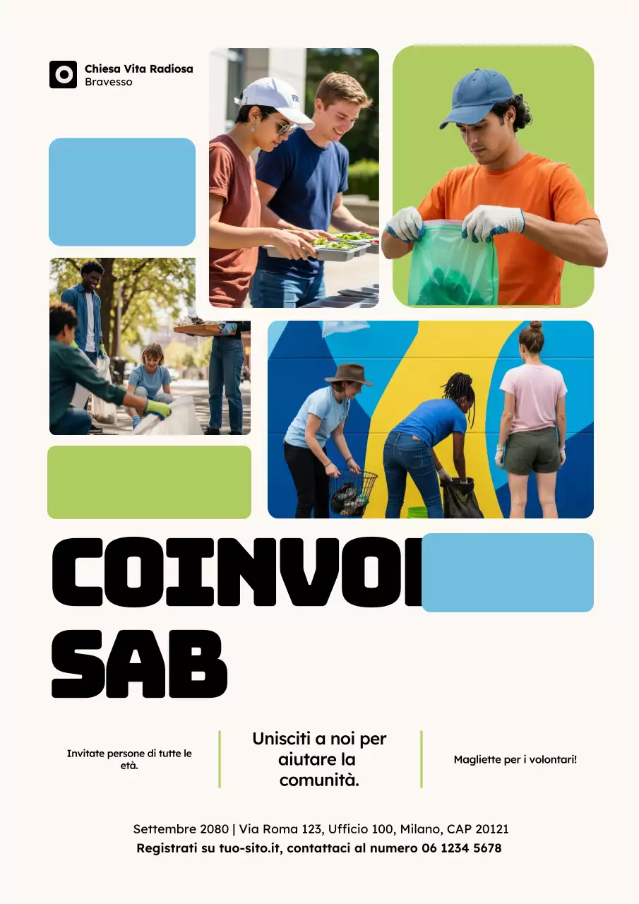 Manifesto dell'evento comunitario moderno verde e blu