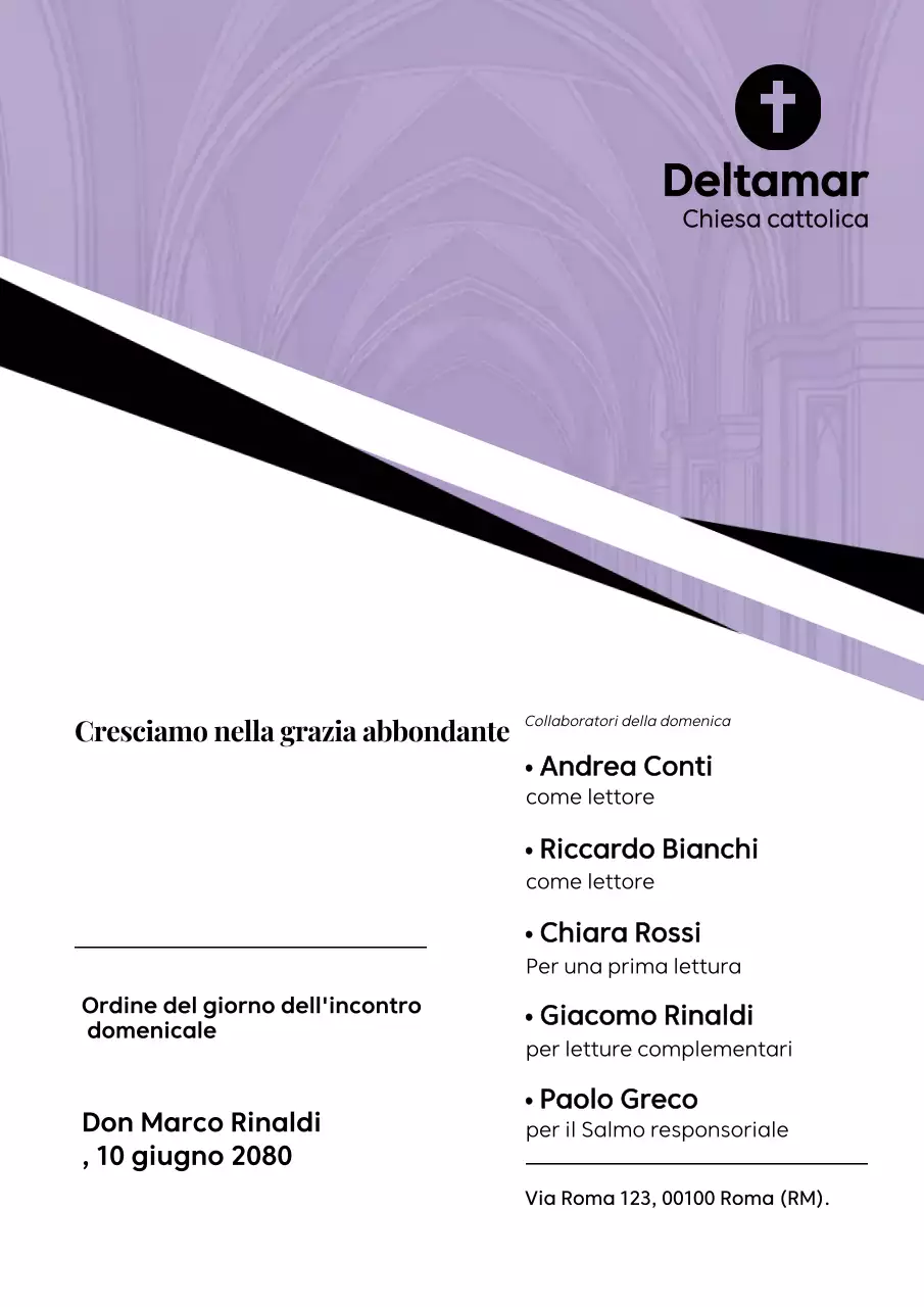 Poster elegante viola per l'agenda della chiesa