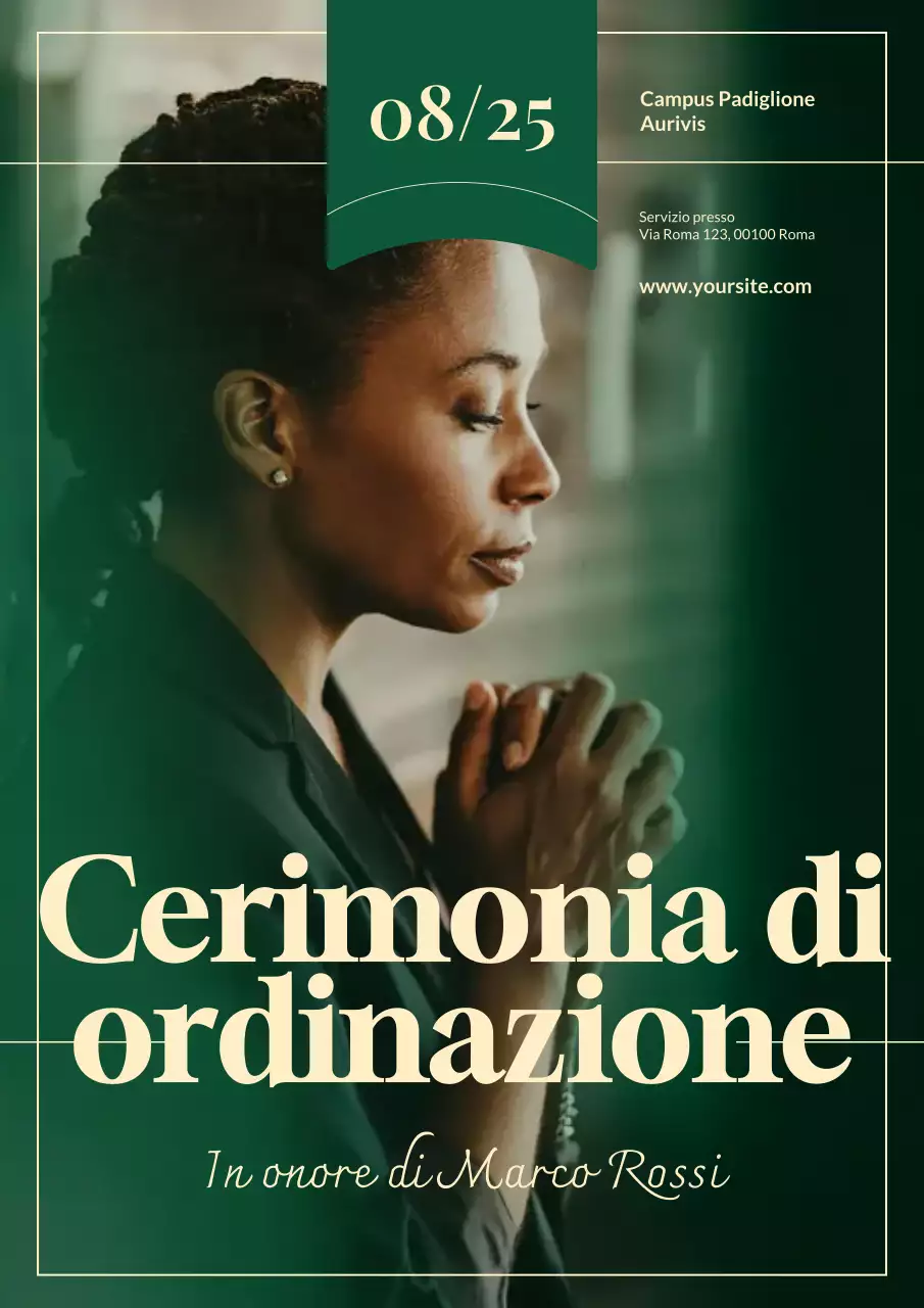Manifesto elegante verde per l'annuncio dell'ordinazione