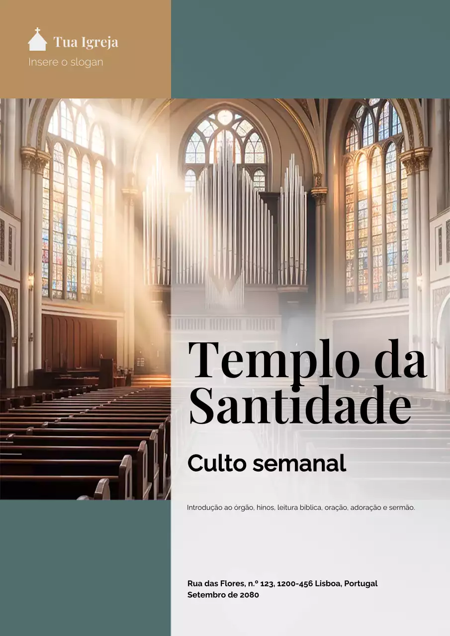 Cartaz de Anúncio de Culto Clássico Verde e Amarelo