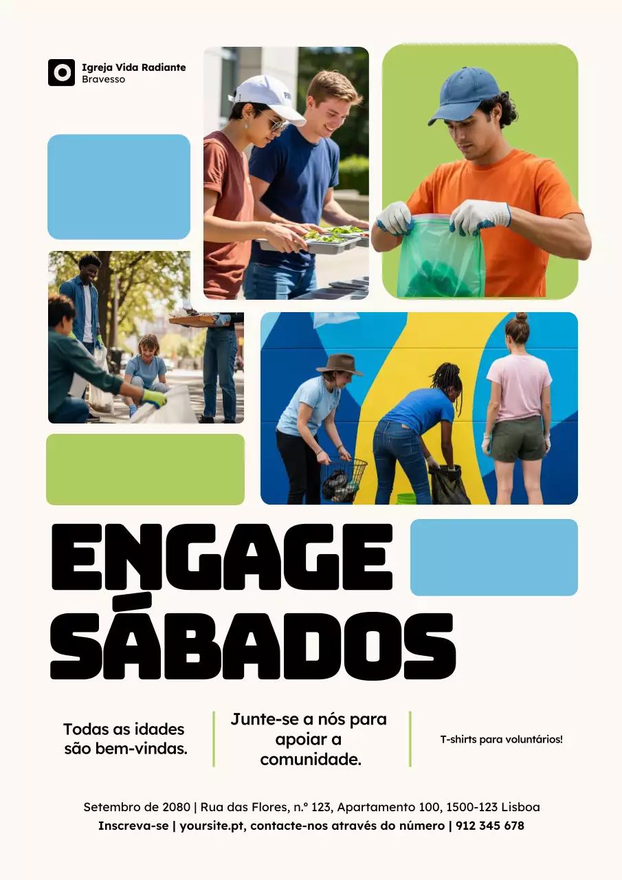 Cartaz de anúncio do evento comunitário moderno verde e azul