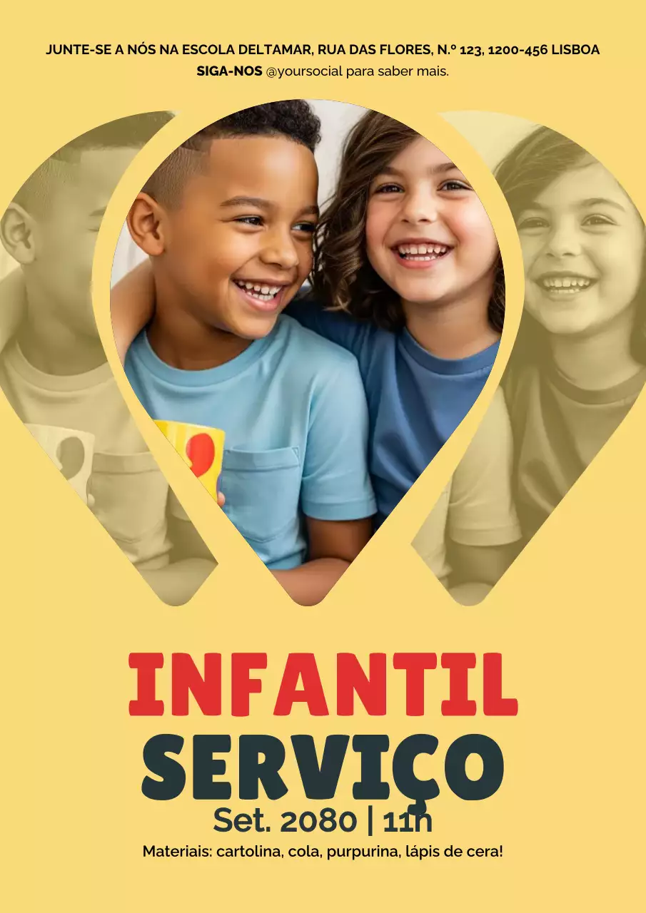 Cartaz de anúncio do evento "Amarelo Moderno para Crianças"