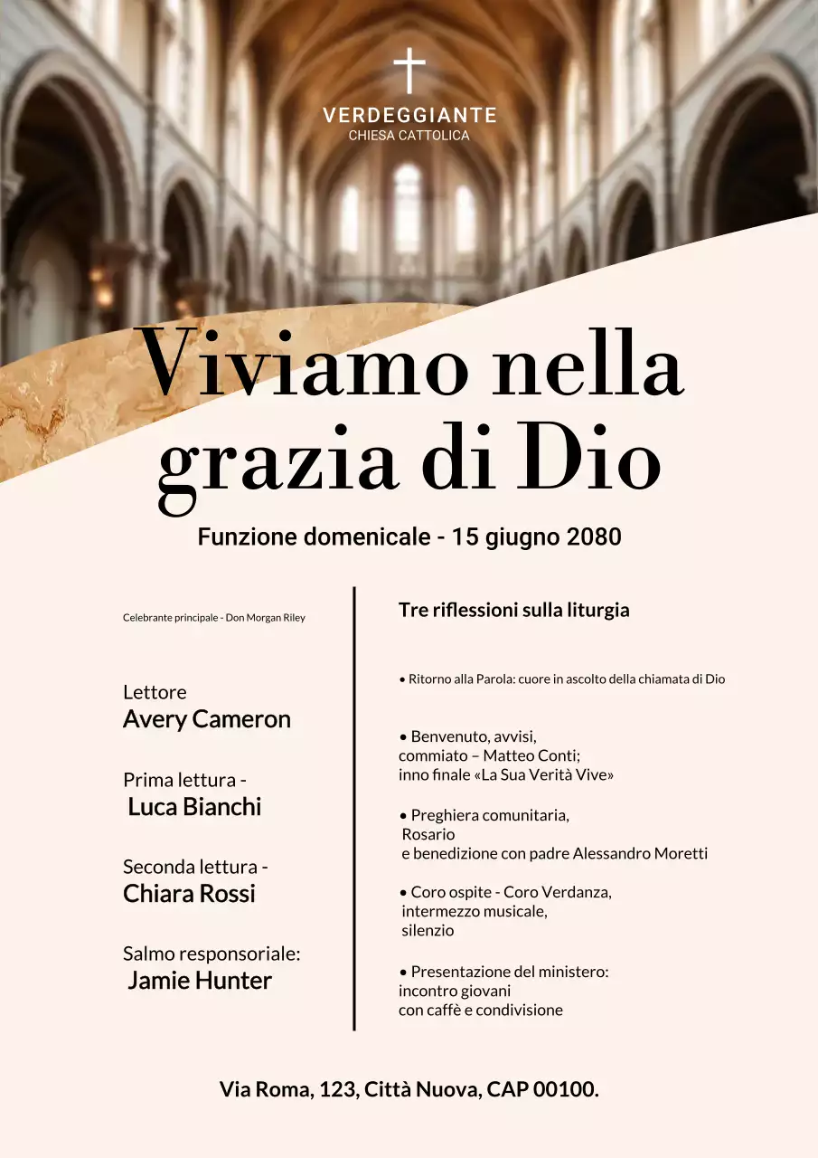 Manifesto beige per l'annuncio del culto tradizionale