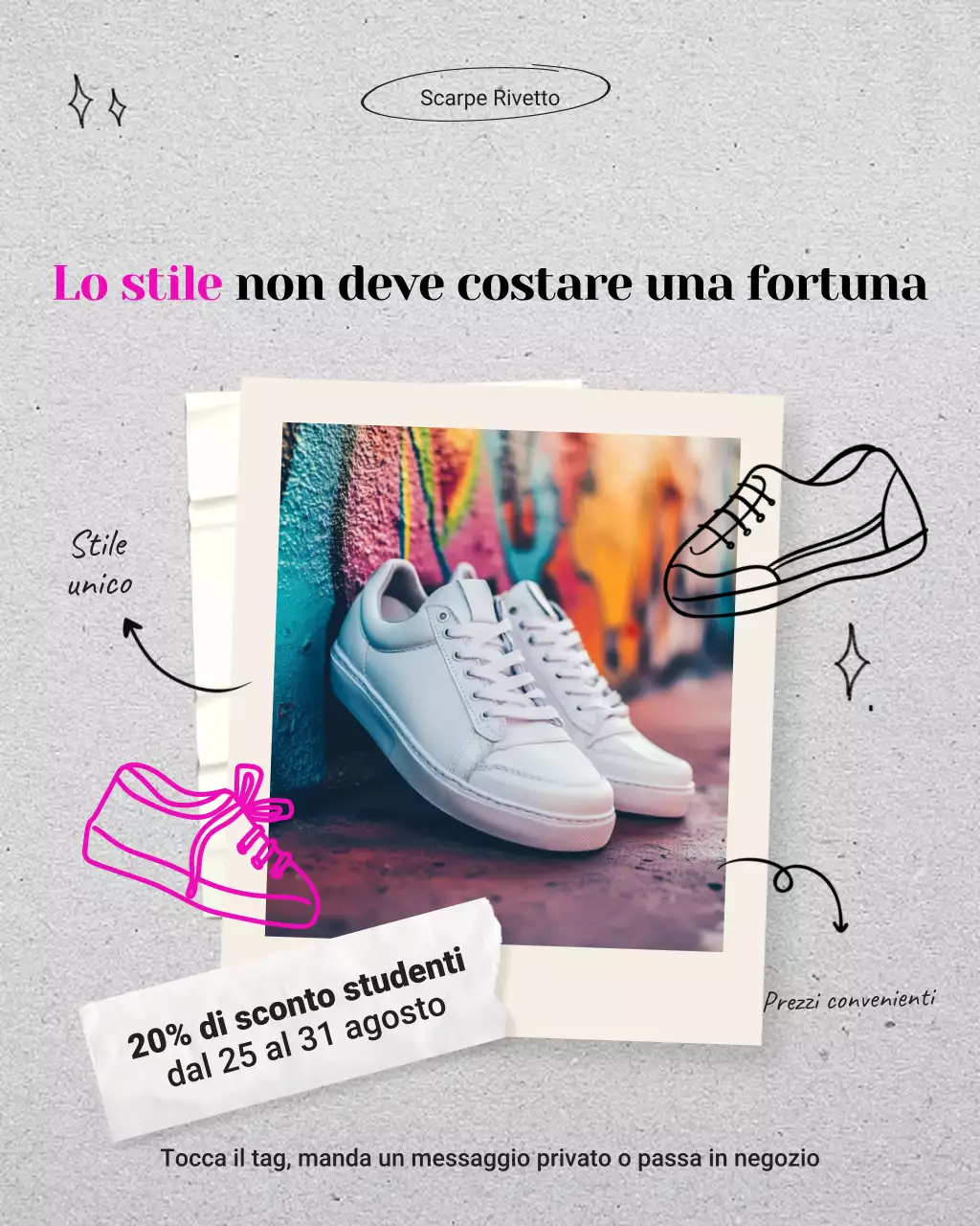 Post Instagram della promozione per il ritorno a scuola del negozio dell'usato vintage beige e nero