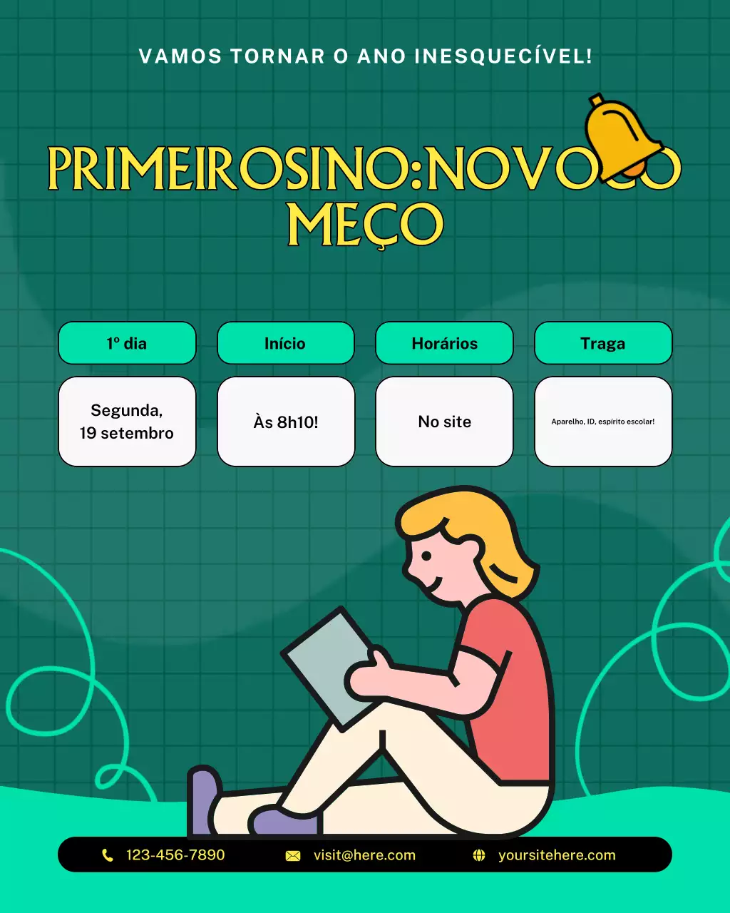 Postagem no Instagram de anúncios ousados de volta às aulas em tons neon amarelo e azul-petróleo
