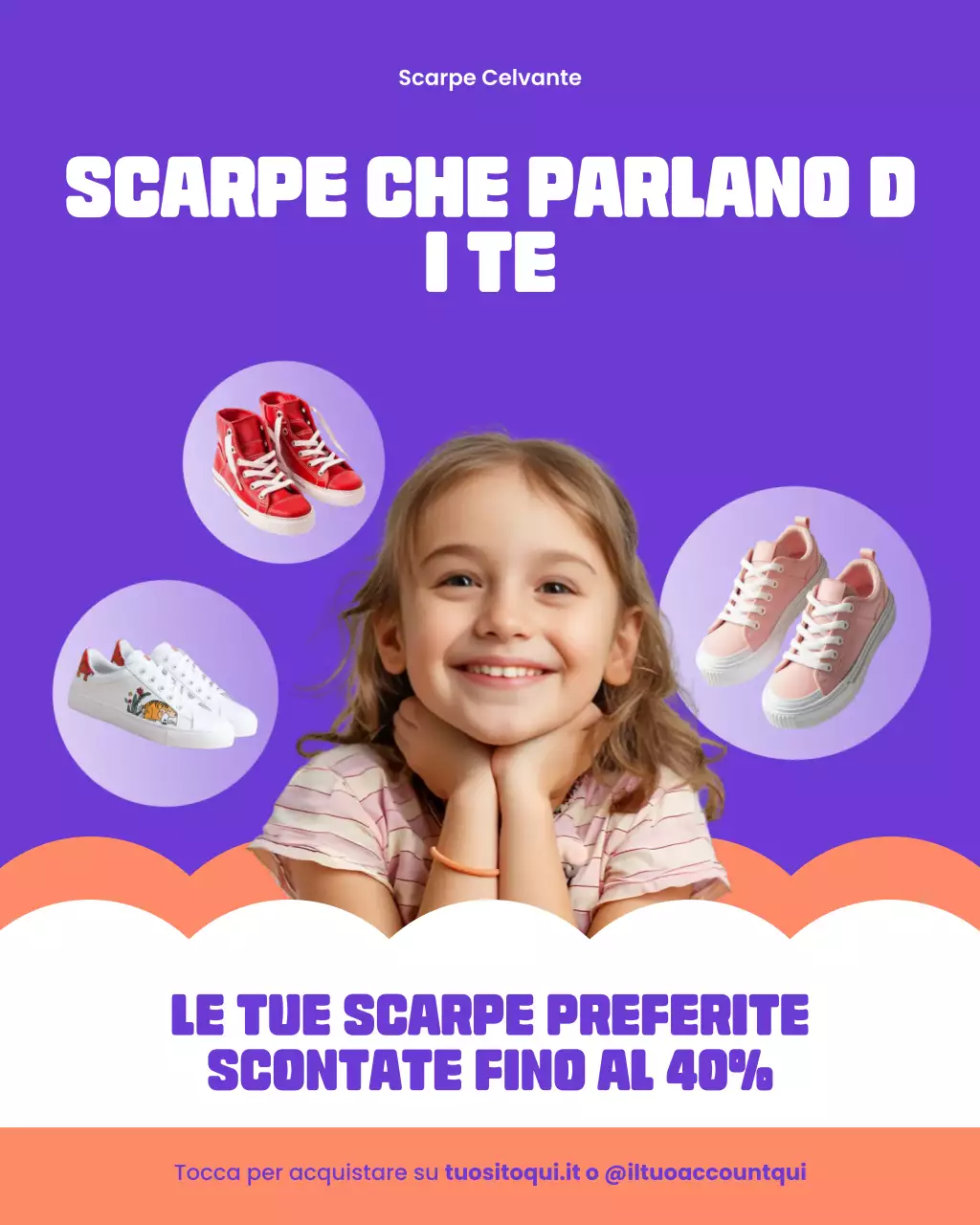 Post su Instagram con promozione di abbigliamento per il ritorno a scuola in viola e bianco, audace e giocoso
