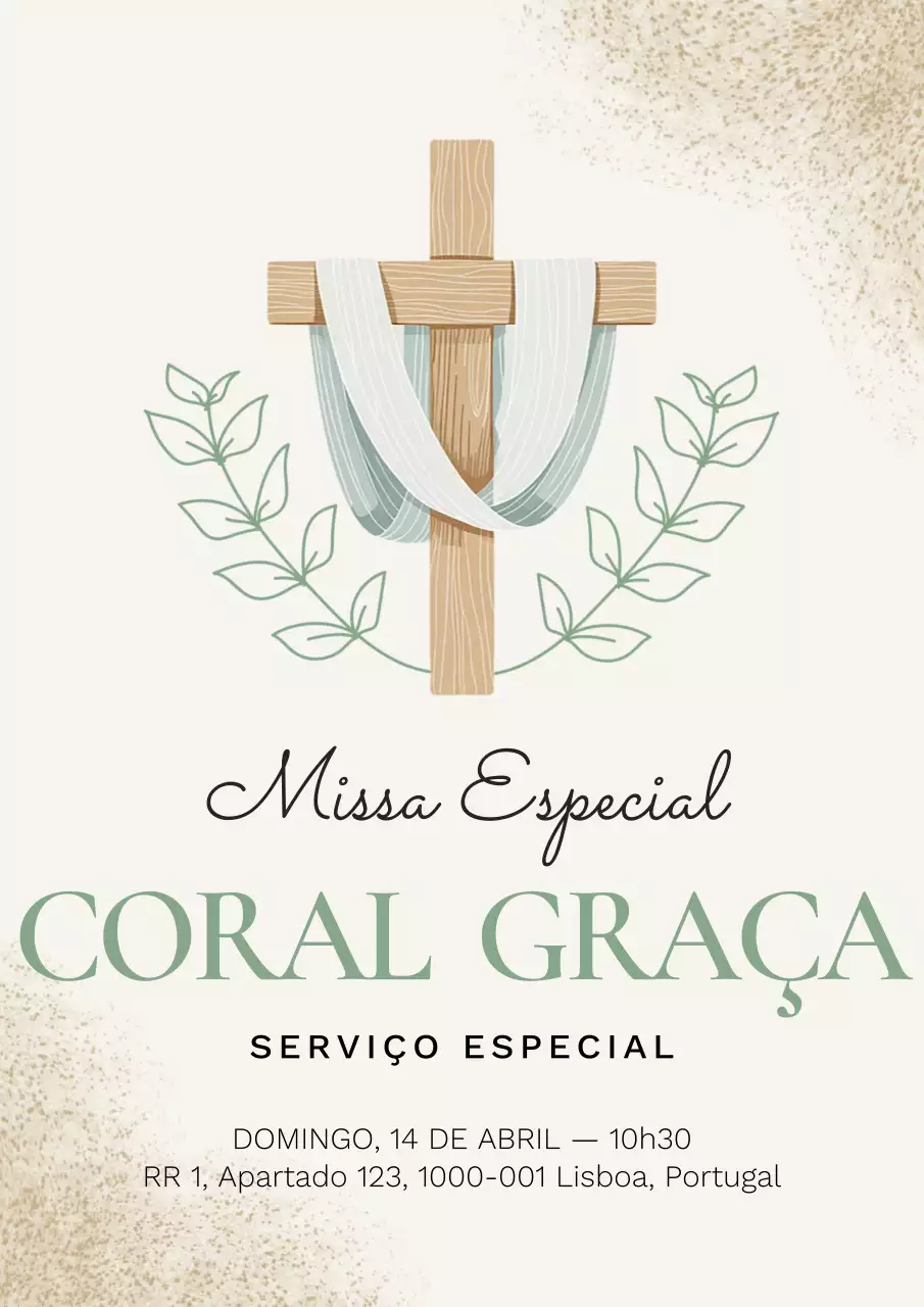Cartaz bege para serviço religioso