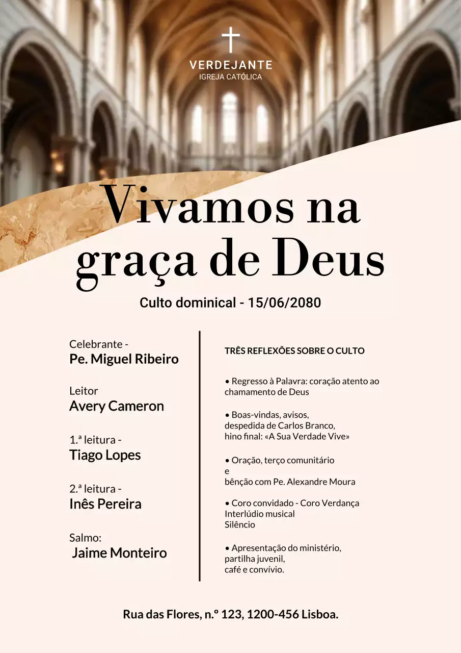 Cartaz de Anúncio de Culto Tradicional Bege