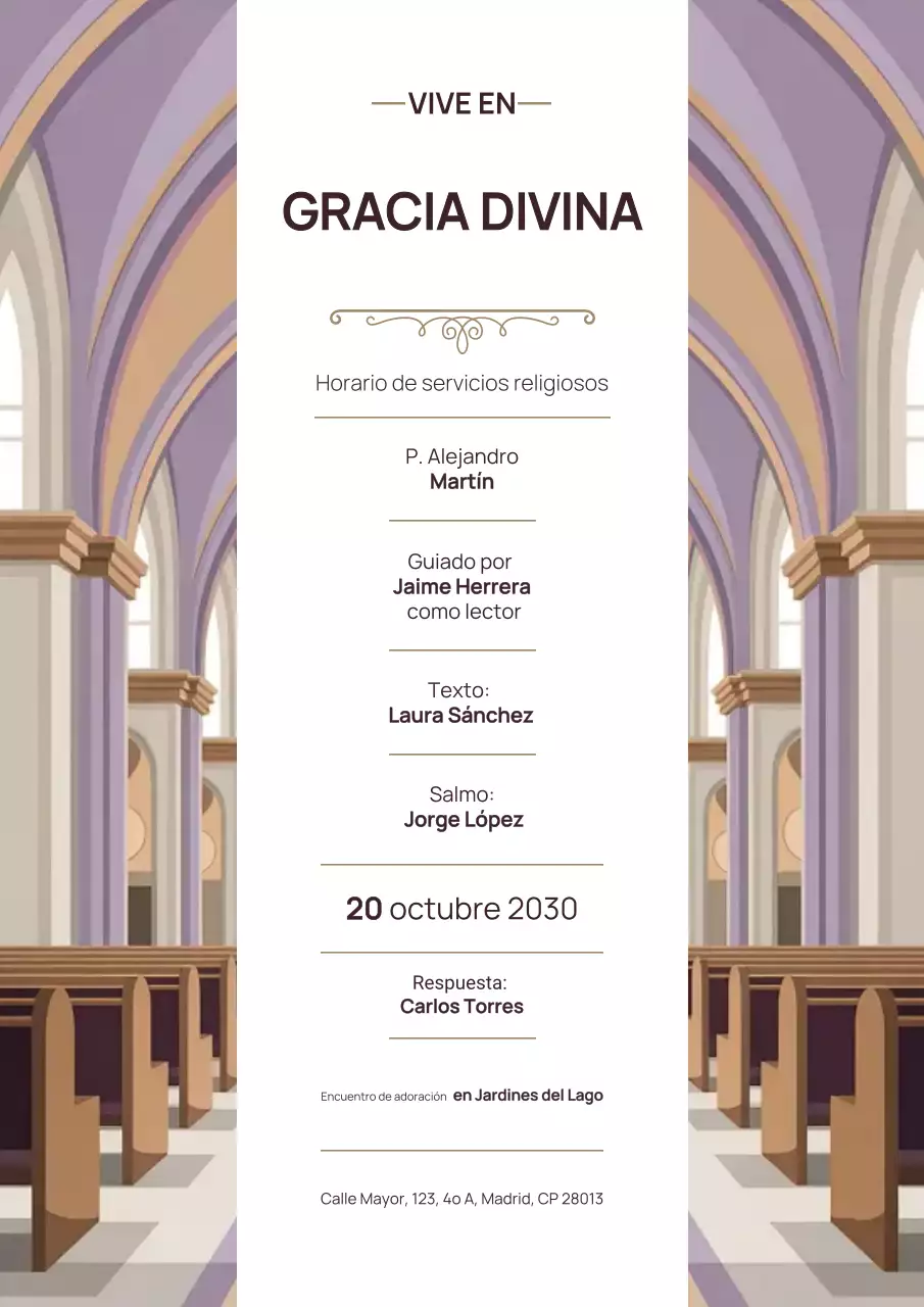 Cartel beige de anuncio de culto tradicional