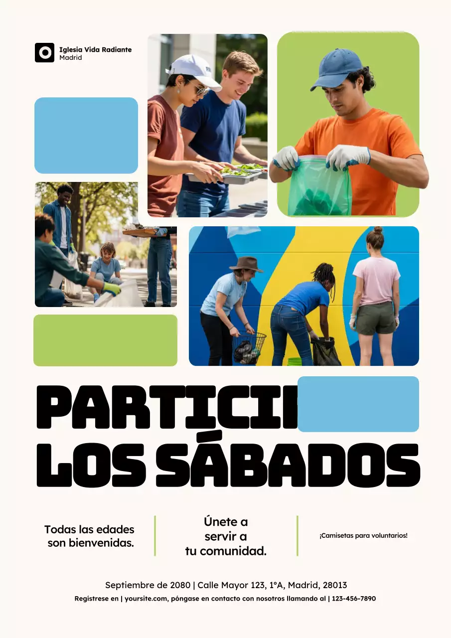 Cartel de anuncio del evento comunitario moderno verde y azul