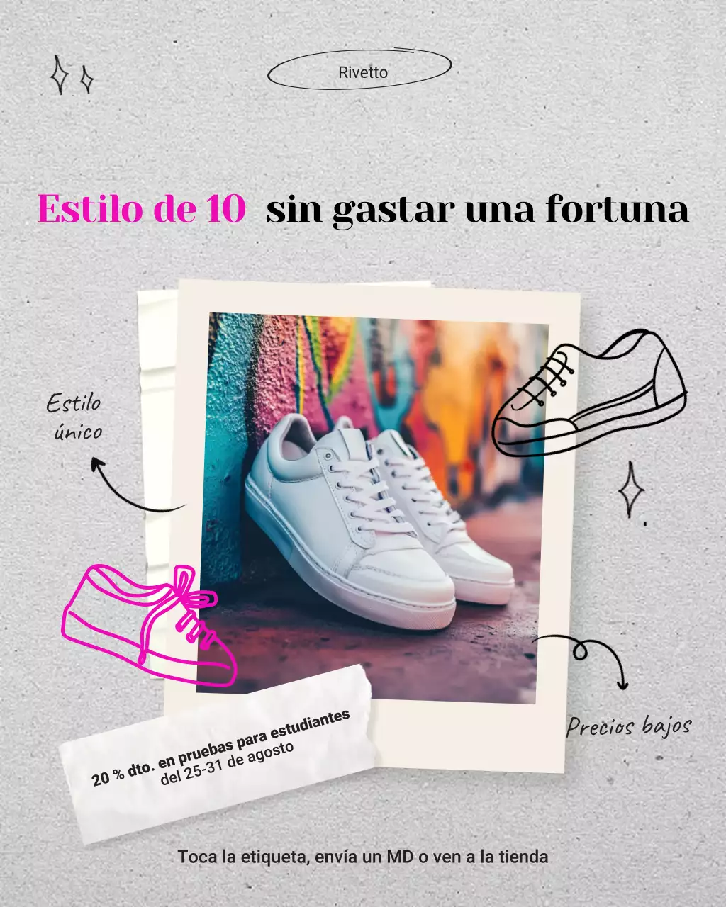 Publicación de Instagram con la promoción de regreso a clases de una tienda de segunda mano ilustrativa vintage en beige y negro