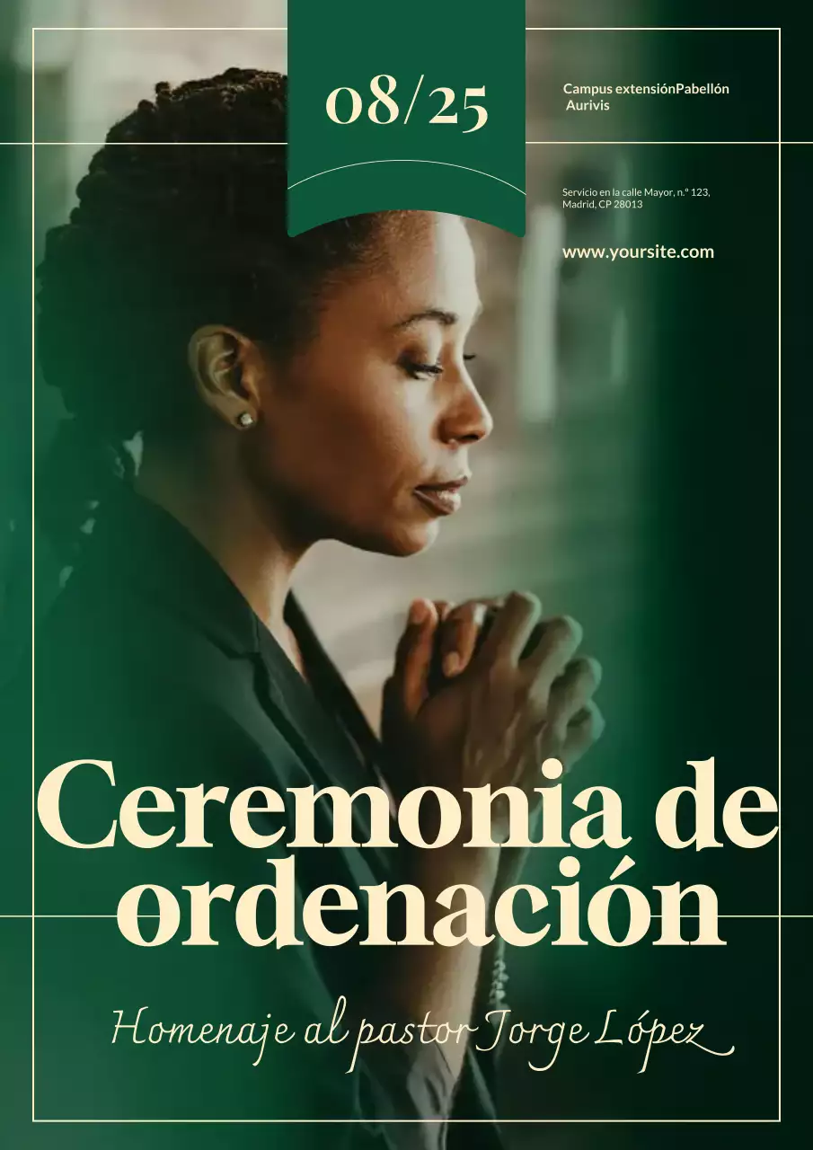 Cartel elegante y verde para anunciar la ordenación