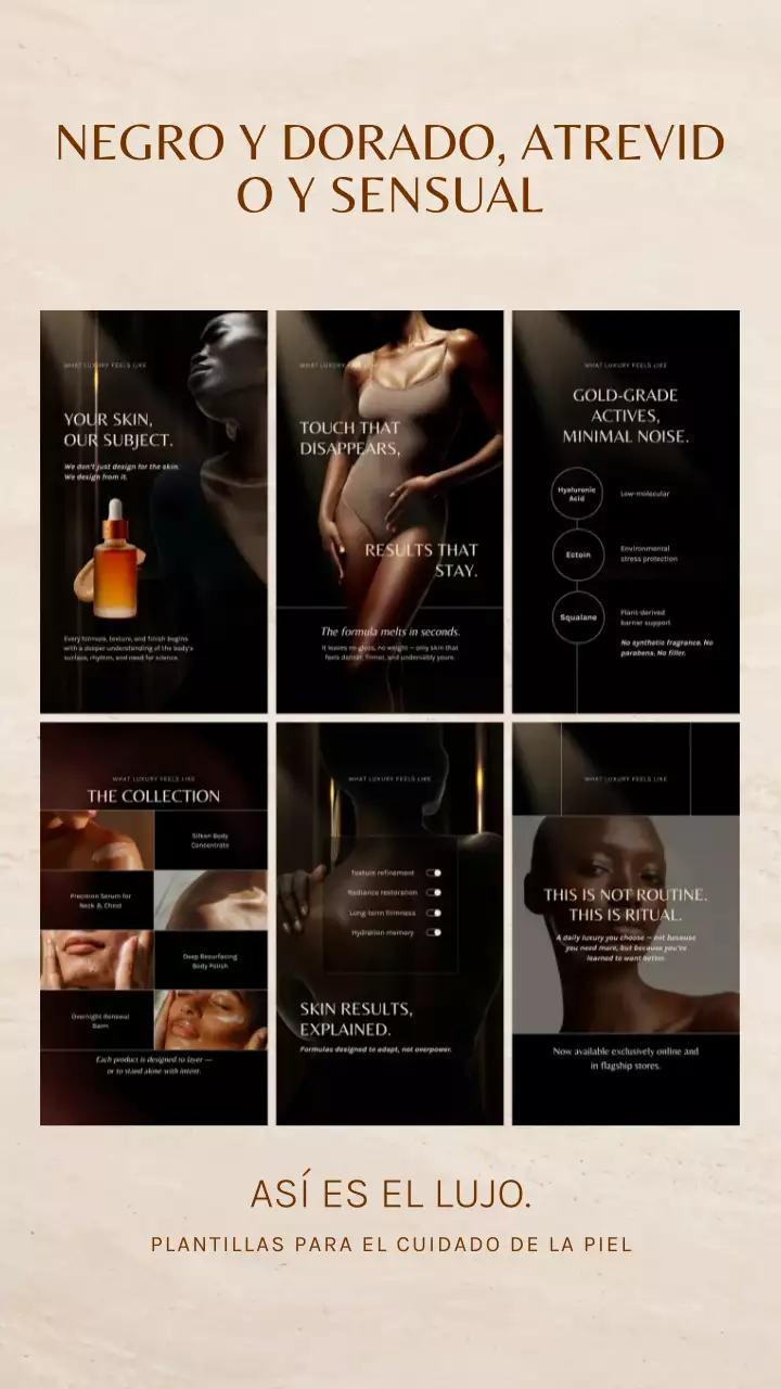 Publicación en Instagram de la historia de promoción de productos de cuidado de la piel de lujo para personas negras