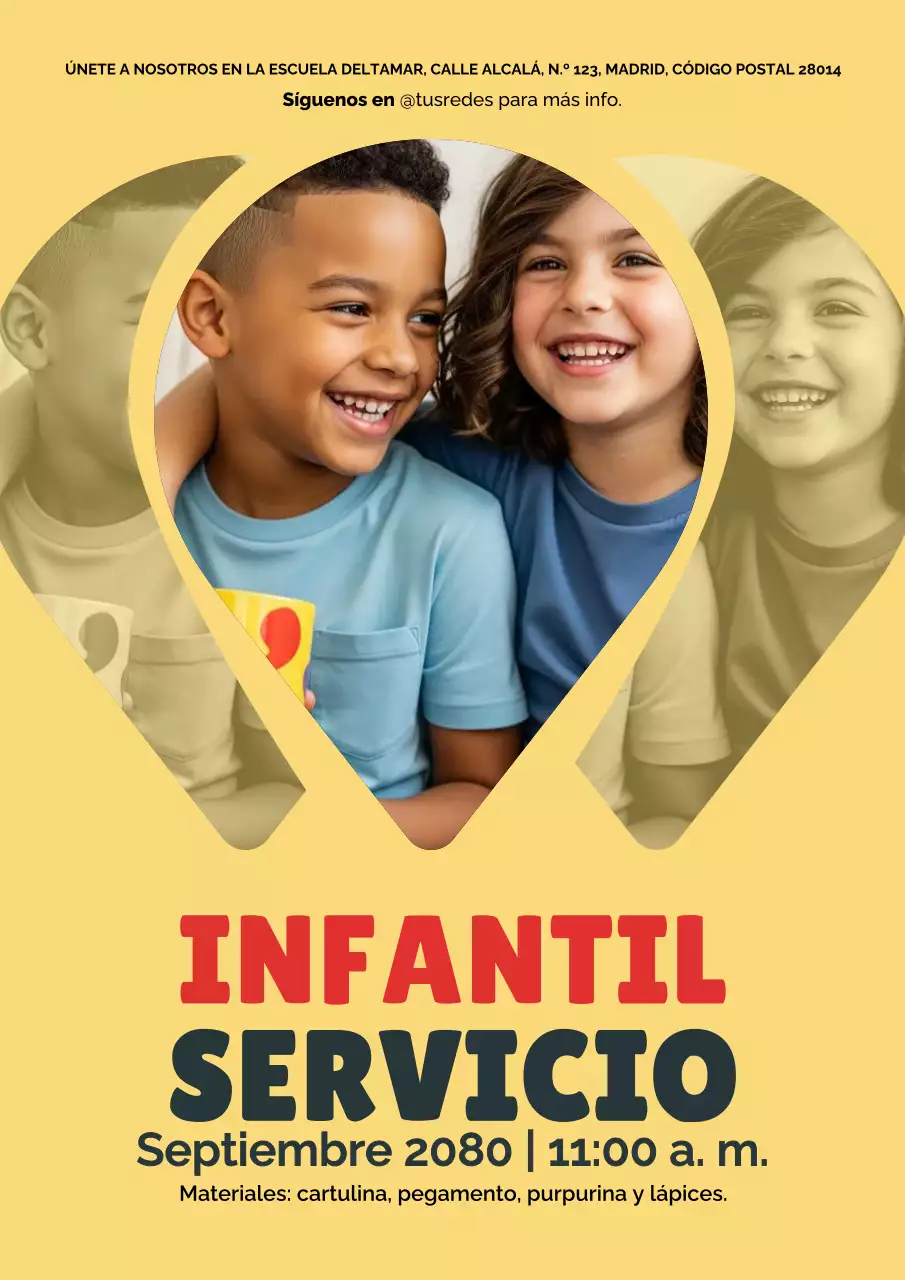 Cartel amarillo de anuncio de evento para niños modernos