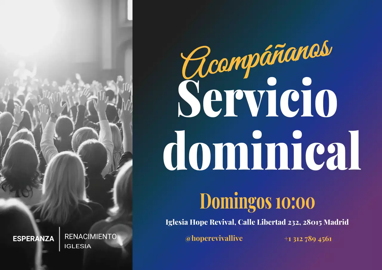 Póster de invitación al culto moderno azul