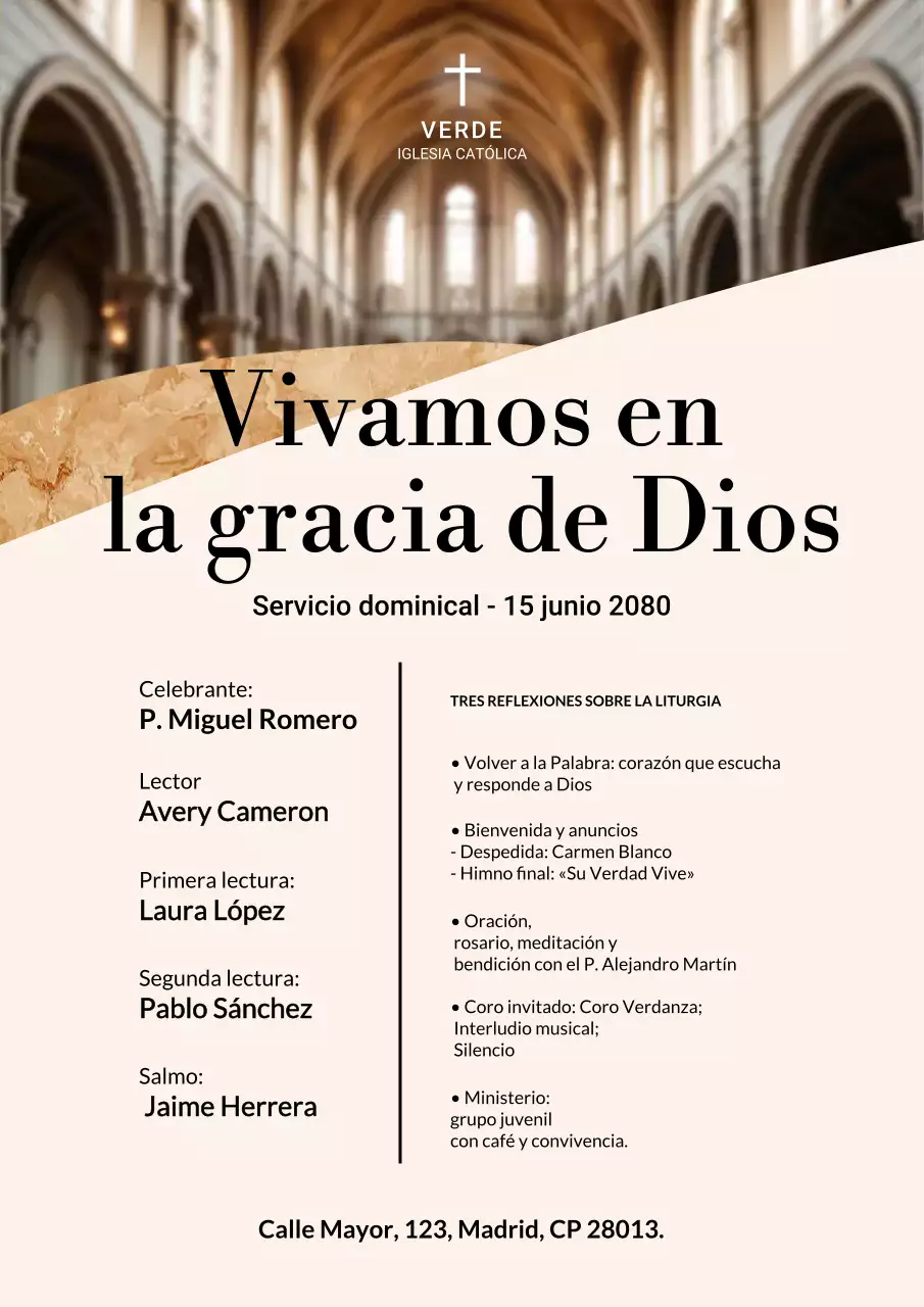 Cartel beige de anuncio de culto tradicional