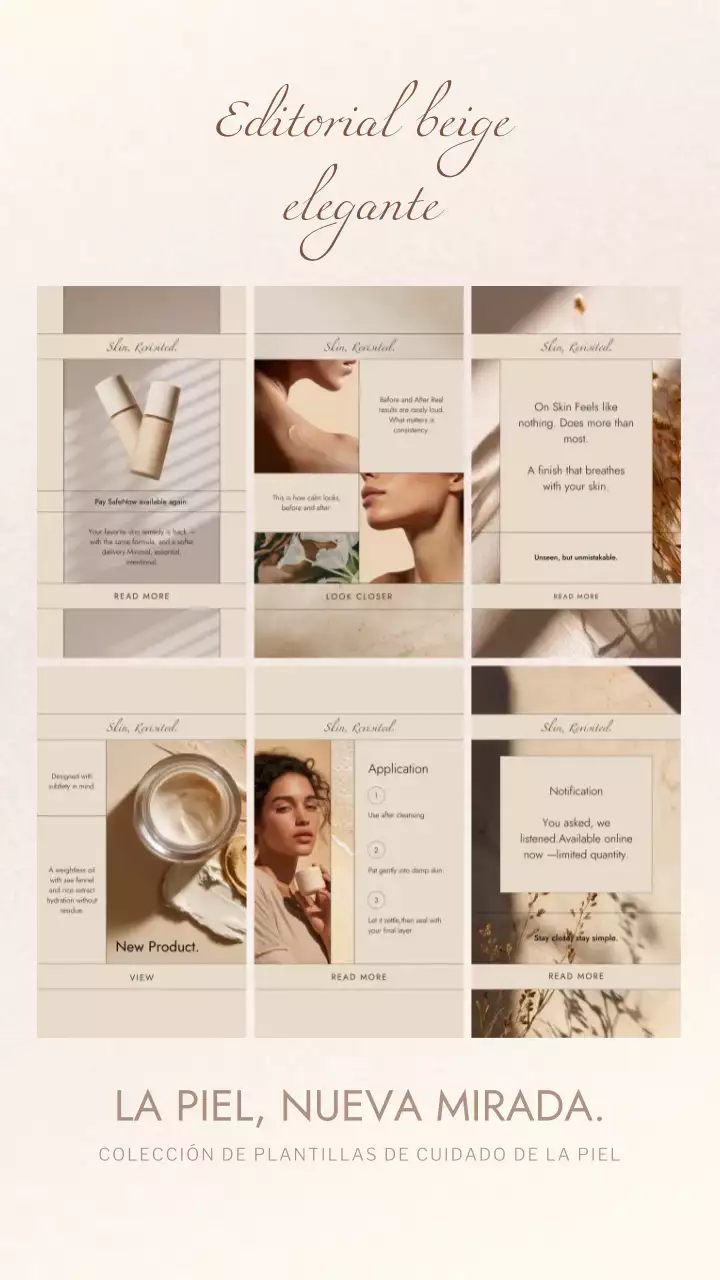 Publicación en Instagram de la elegante historia de promoción del cuidado de la piel en beige