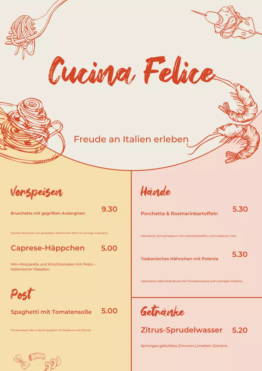 Beiges elegantes italienisches Menüdesign Poster