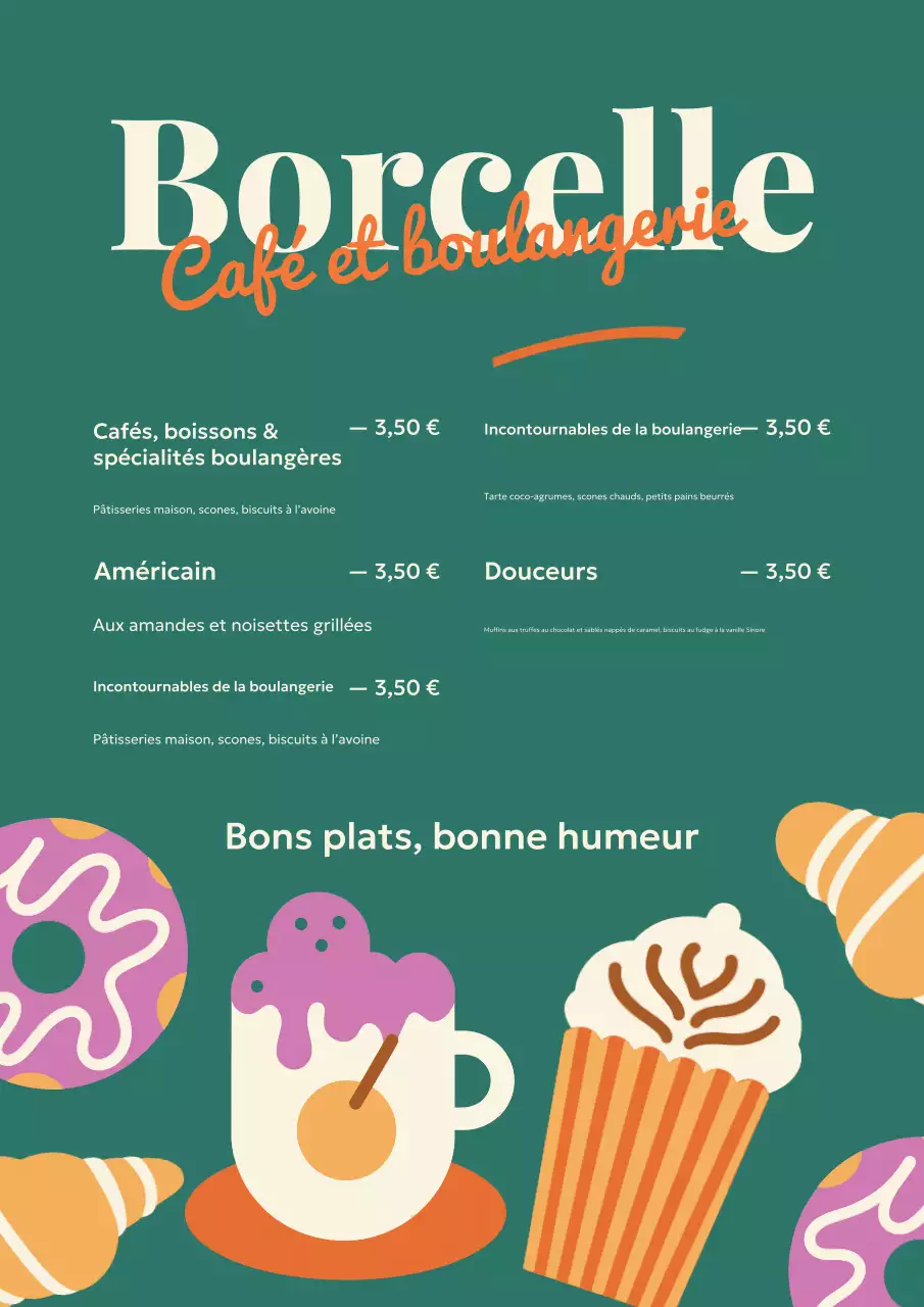 Affiche de menu de boulangerie rétro bleu sarcelle