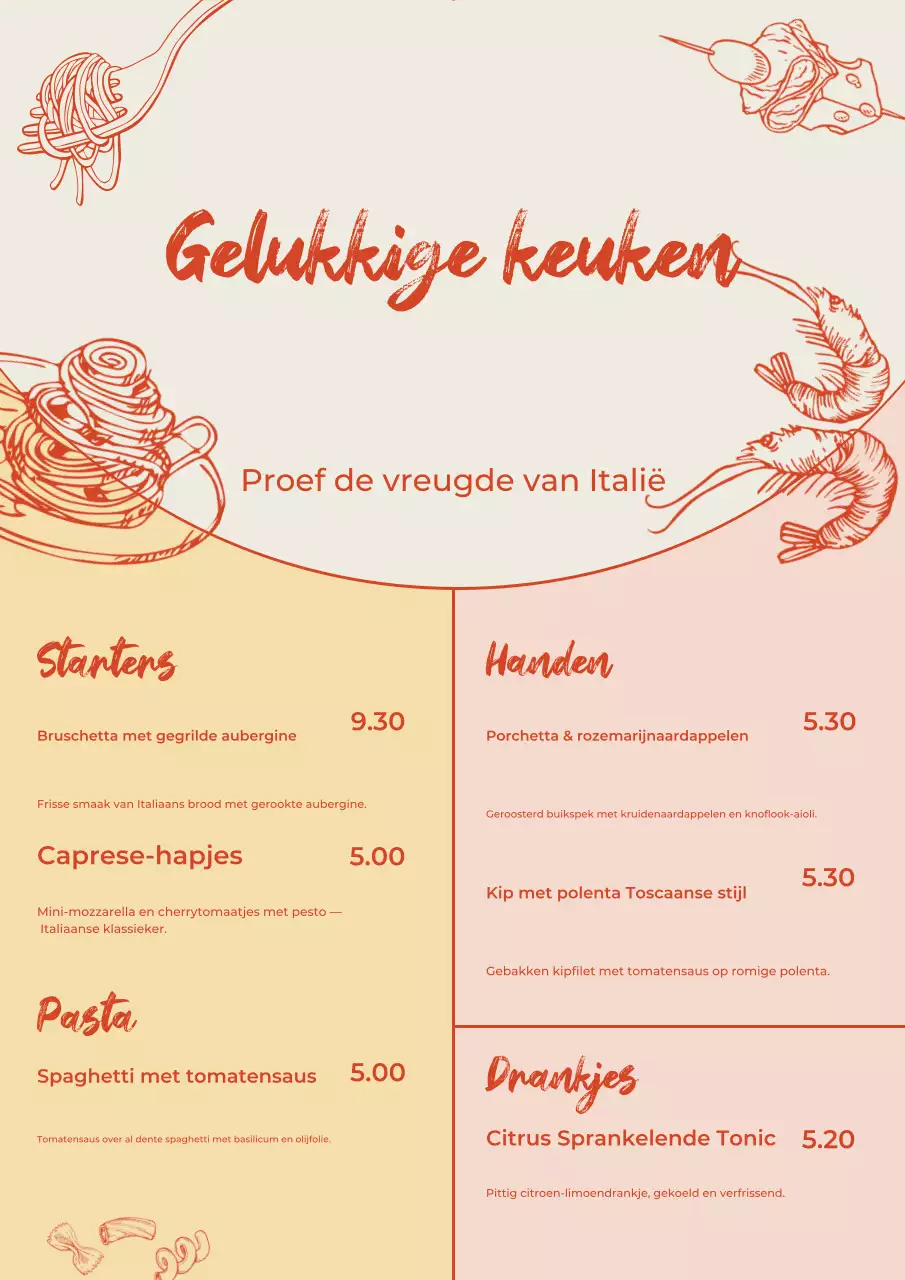 Beige elegante Italiaanse menu-ontwerpposter