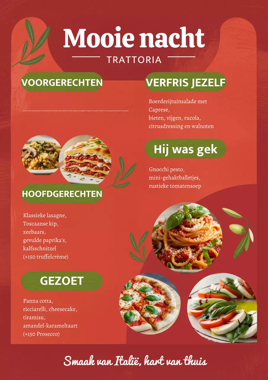 Rode elegante Italiaanse menuposter