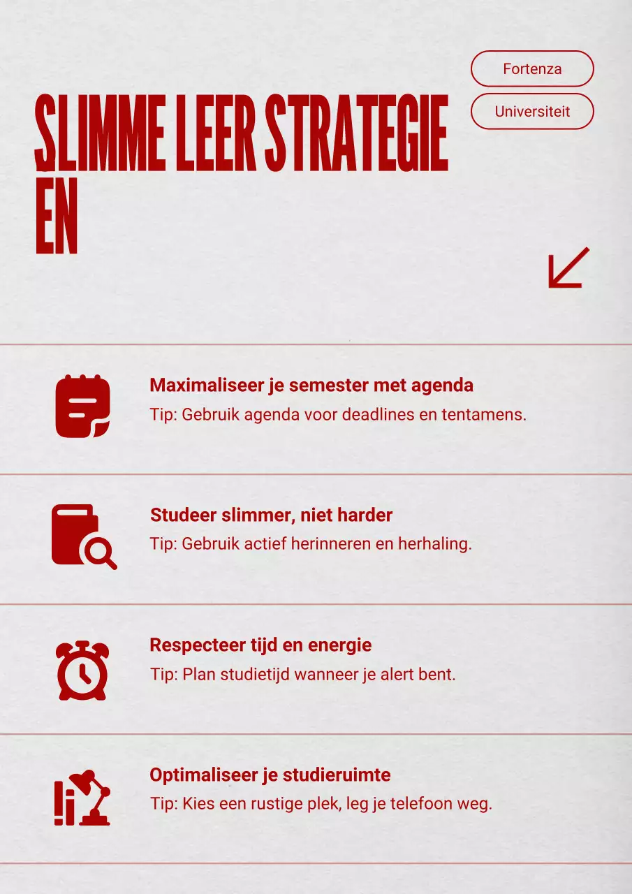 Rode en grijze poster met studietips voor de universiteit