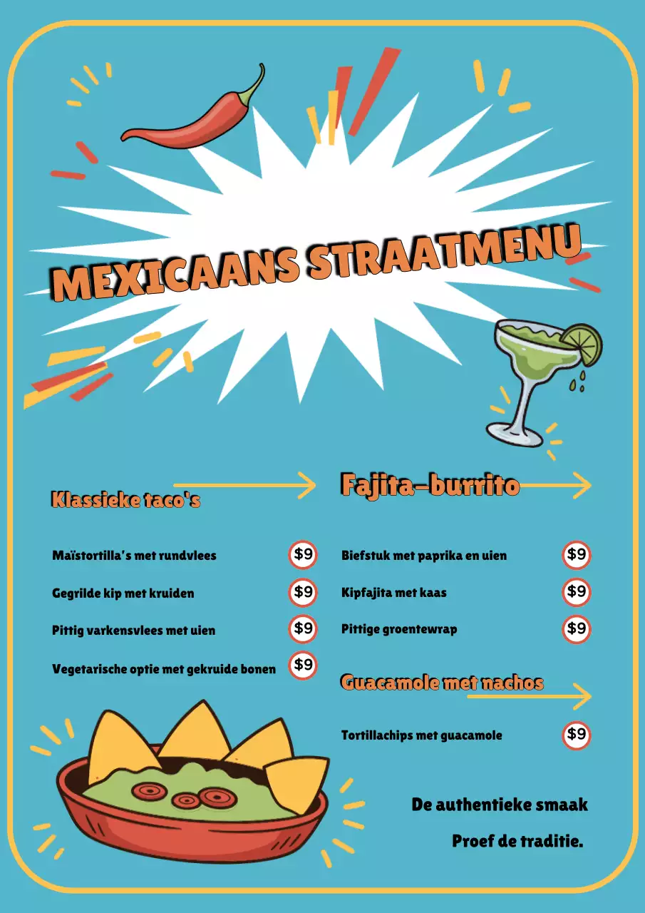 Blauwe retro-menuposter