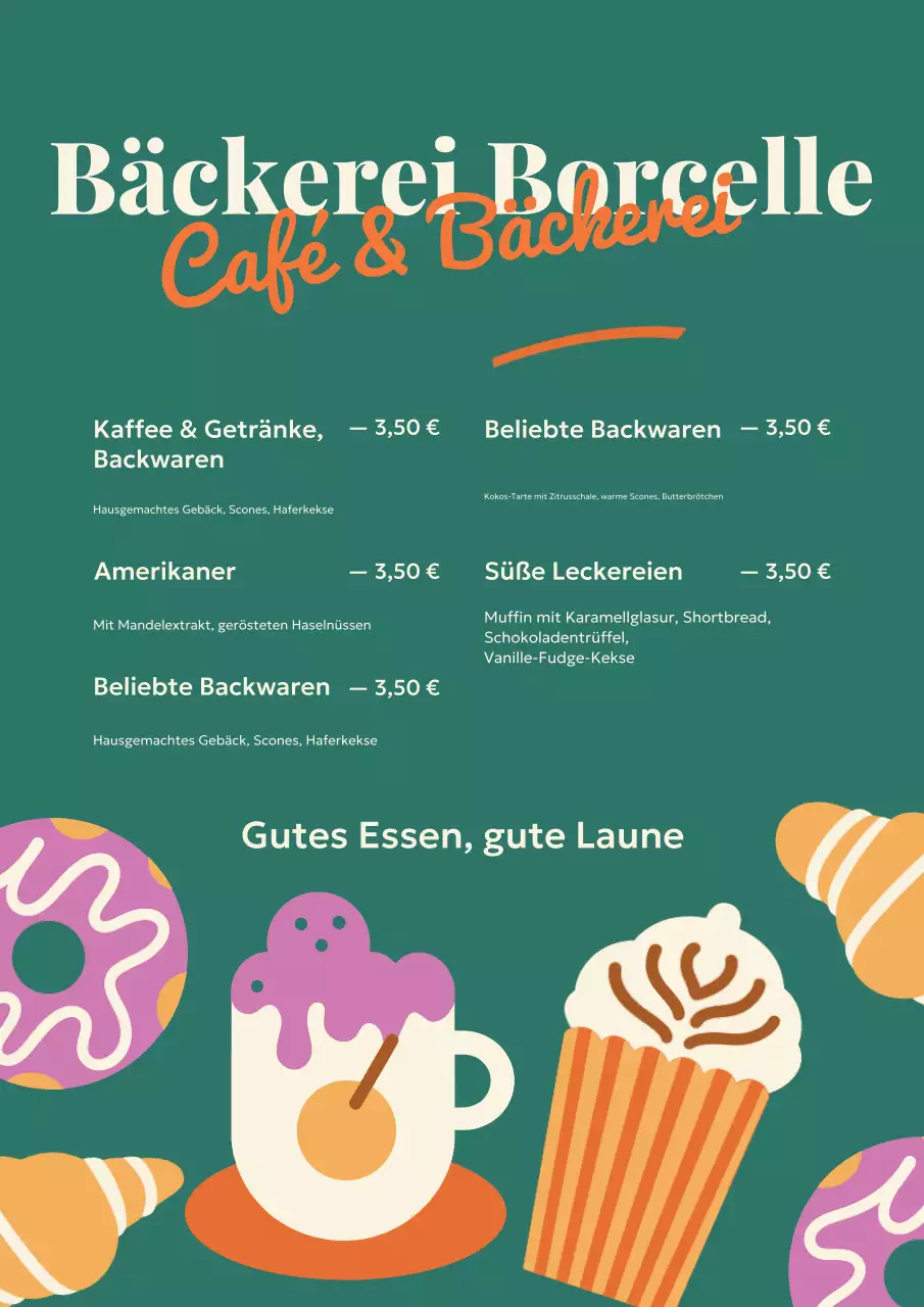 Blaugrünes Retro-Bäckerei-Menü Poster