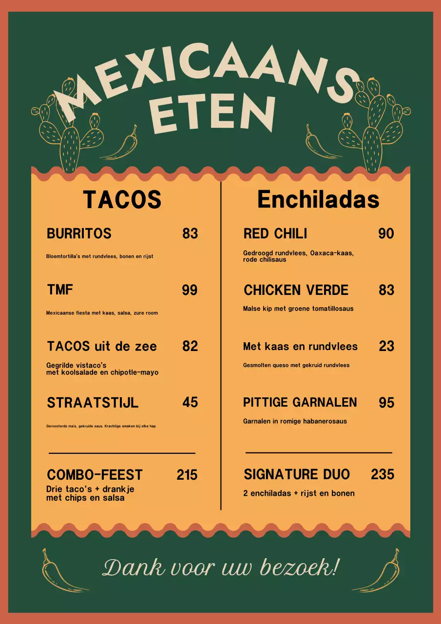 Groene Retro Mexicaanse Menu-indeling Poster