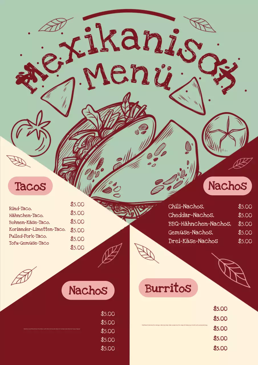 Grünes Vintages mexikanisches Menüdesign Poster
