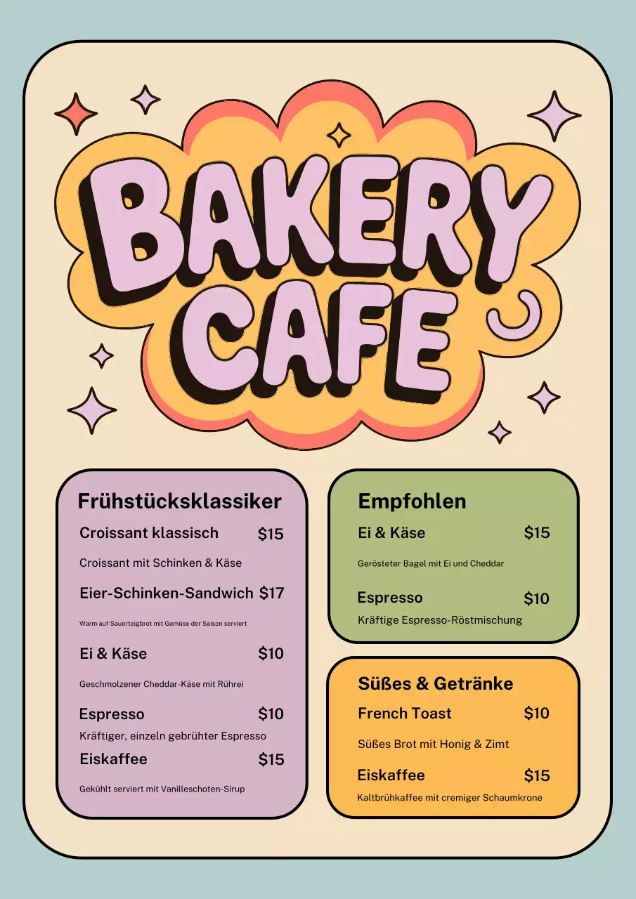 Farbenfrohes Retro-Bäckerei-Menü Poster