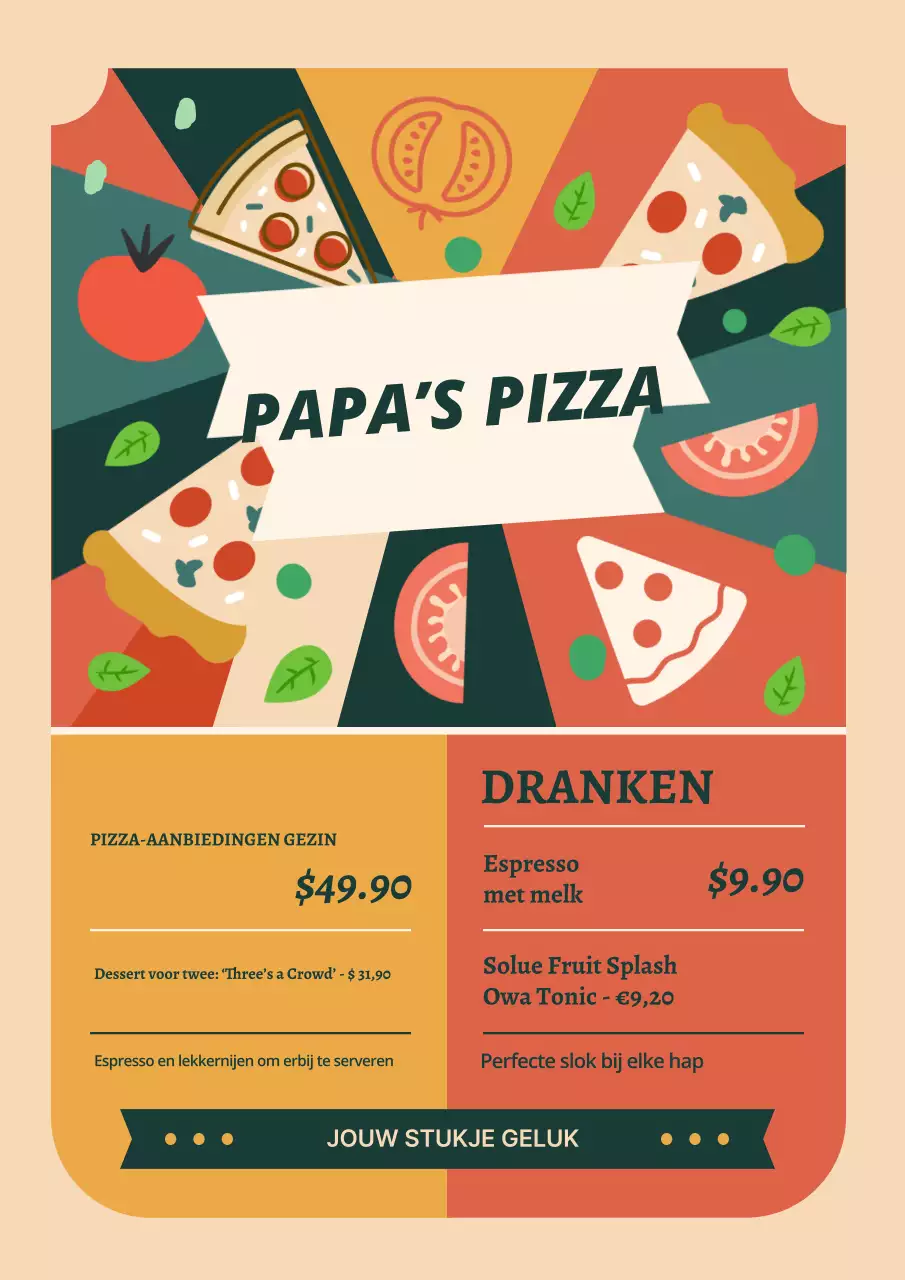 Kleurrijke retro pizzamenuposter