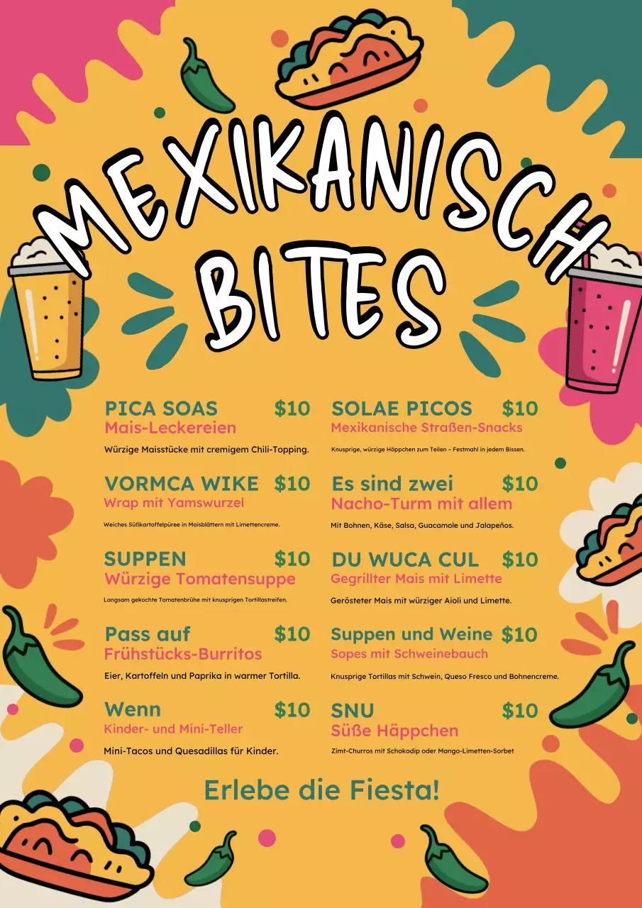 Buntes Retro-Werbeplakat für mexikanische Menüs