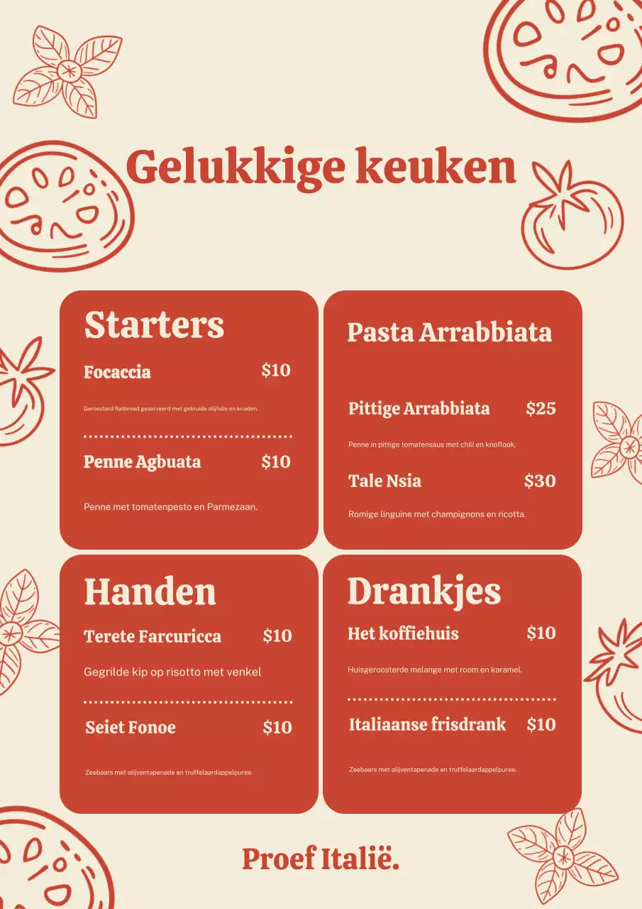 Rode rustieke Italiaanse menuposter