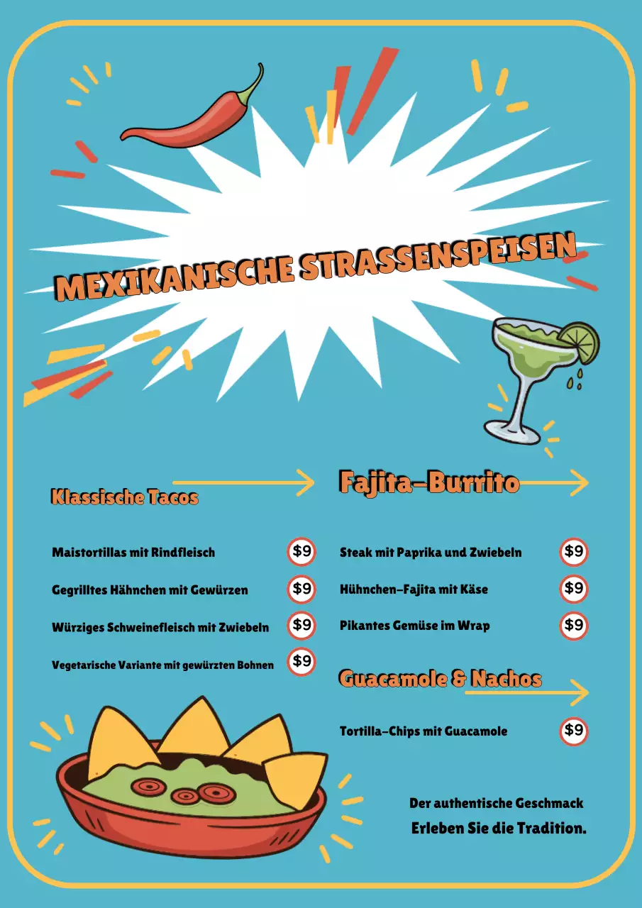 Blaues Retro-Speisekarte-Poster