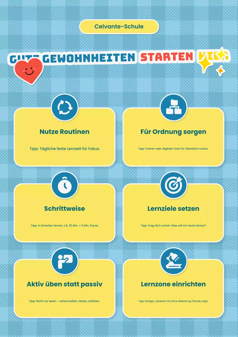 Lila und Grün, niedliche illustrative Lerntipps für die Schule Poster