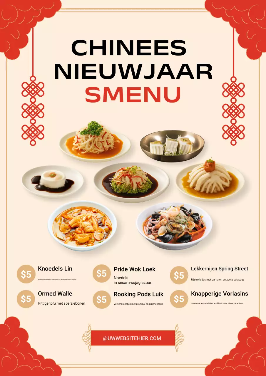 Rode traditionele Chinese menuposter