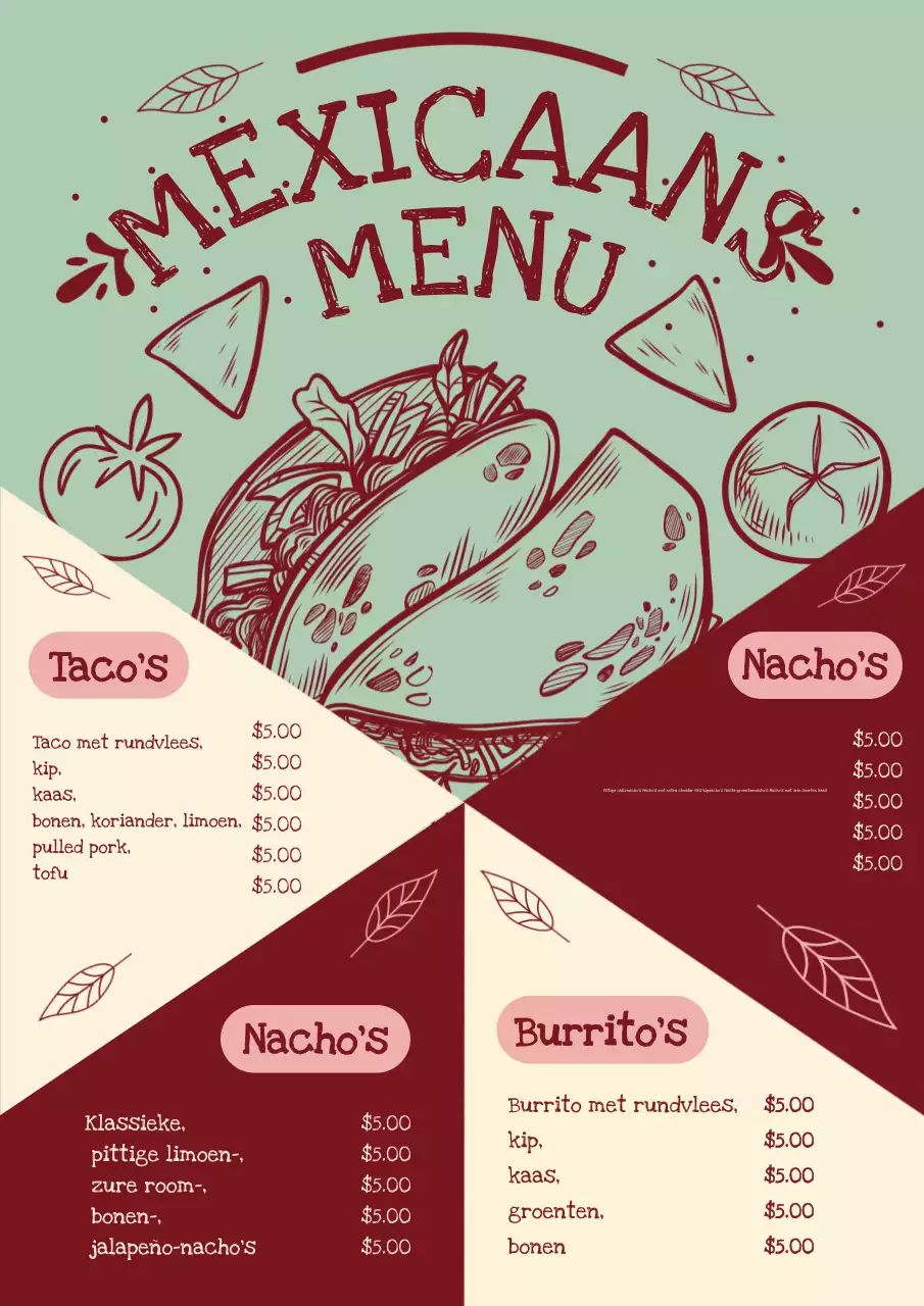 Groene vintage Mexicaanse menu-ontwerpposter