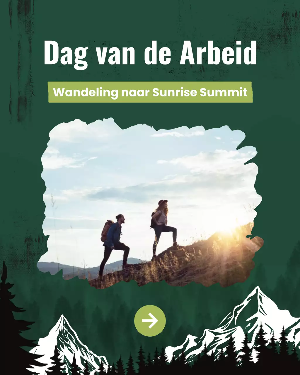 Donkergroene Labor Day Sunrise Summit Hike Social Media Template