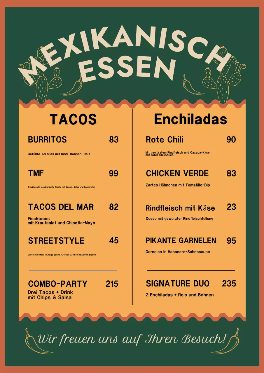 Grünes Retro-mexikanisches Menü-Layout Poster