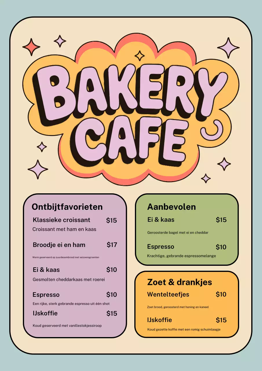 Kleurrijke retro bakkerijmenuposter