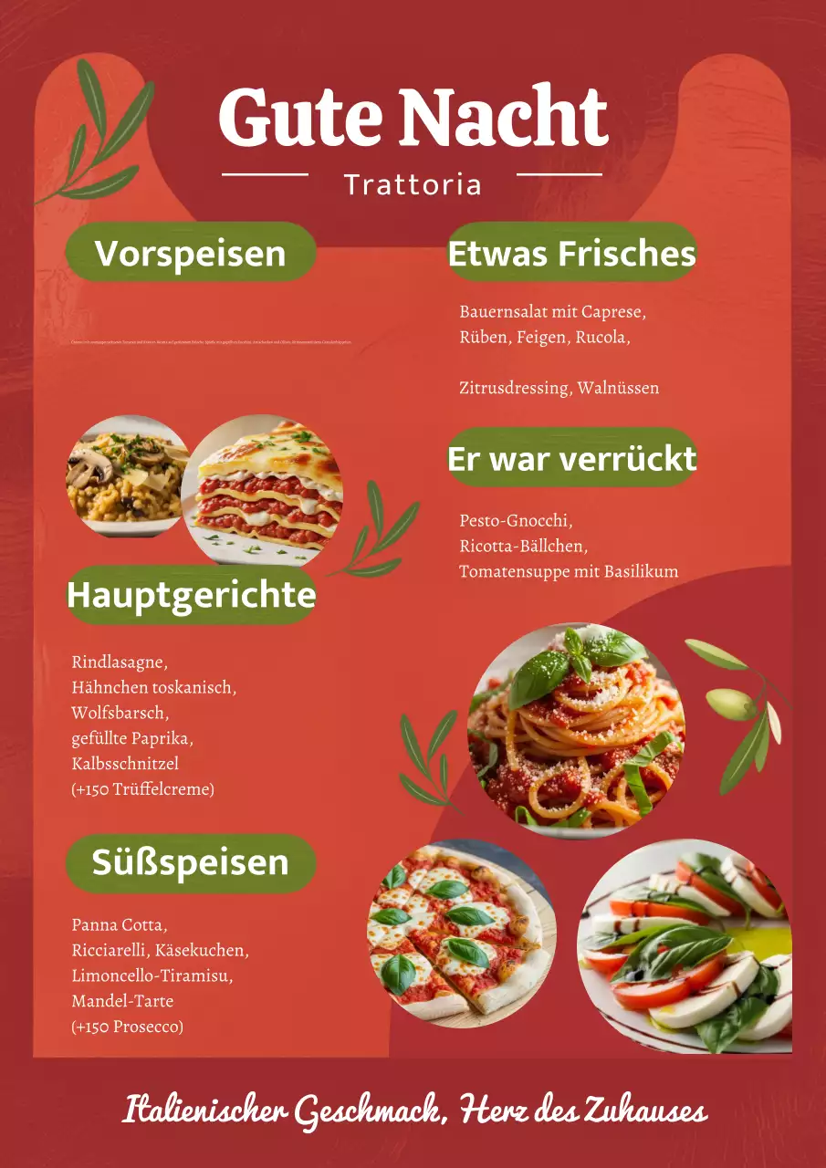 Rotes elegantes italienisches Menü Poster