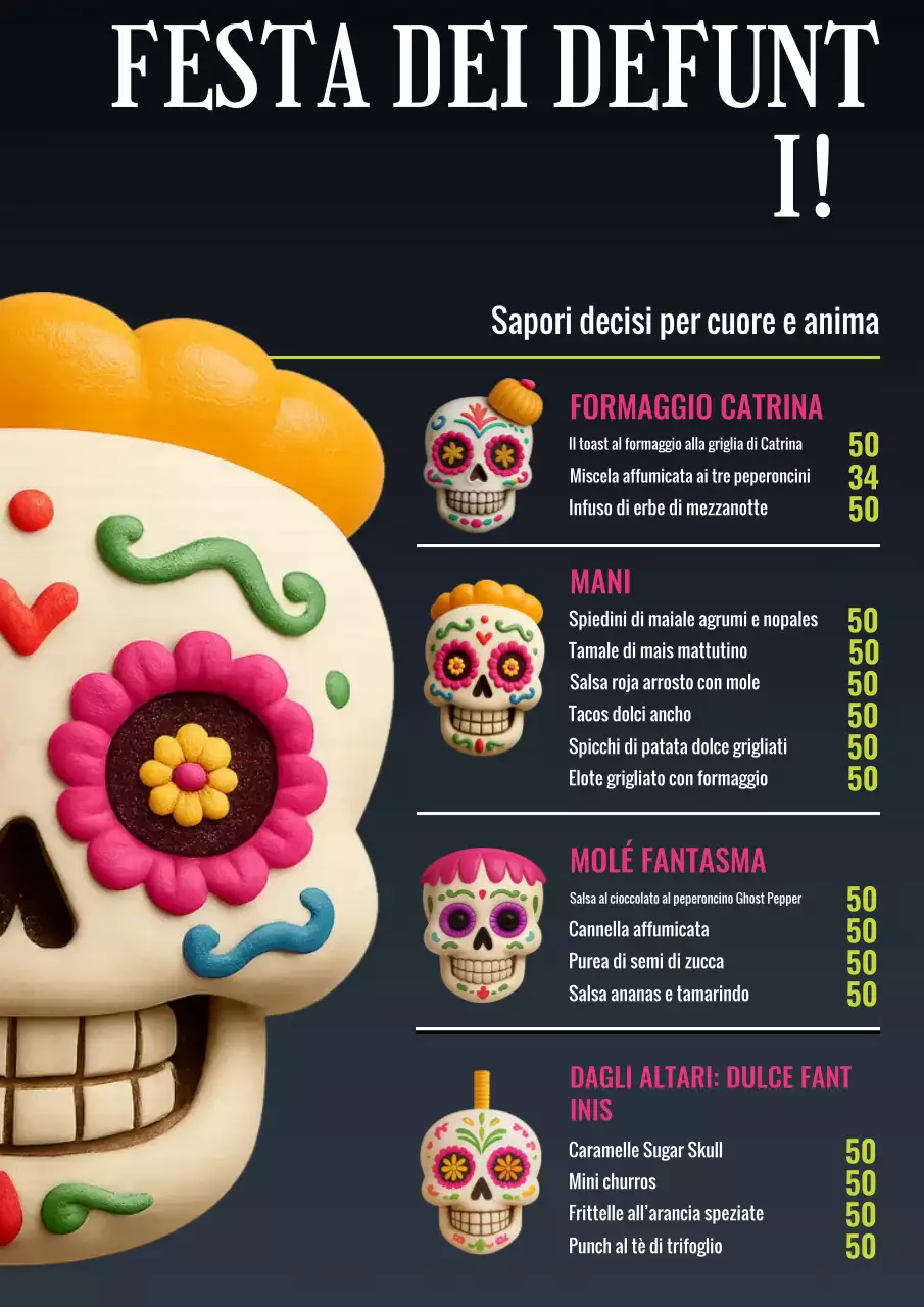 Poster del menu del cibo tradizionale nero