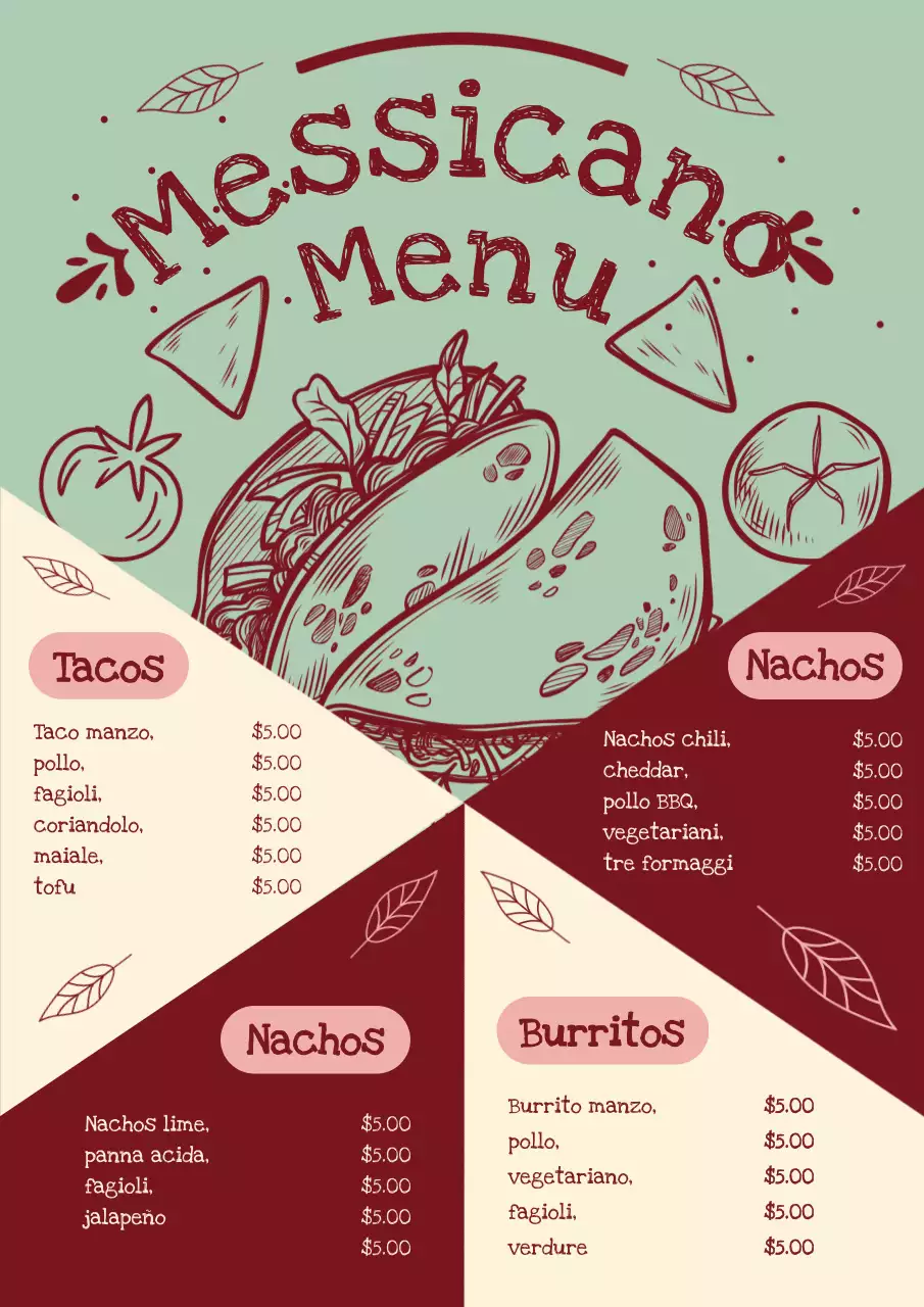 Poster di design del menu messicano vintage verde