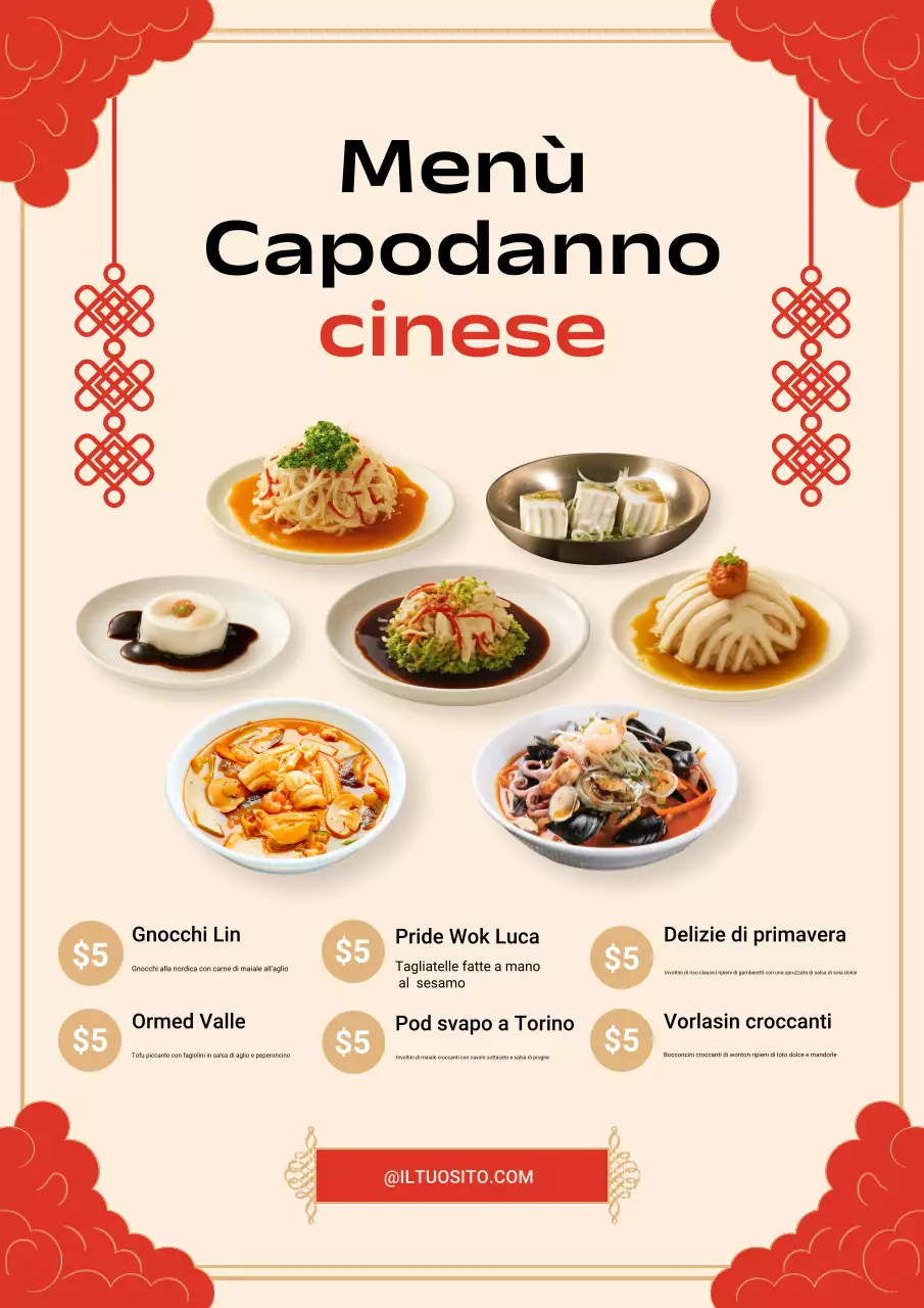 Manifesto del menu tradizionale cinese rosso