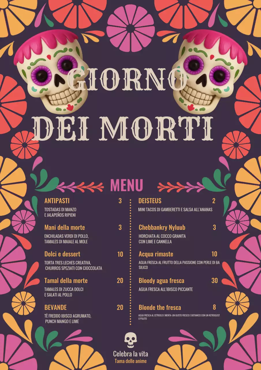 Manifesto del menù della celebrazione culturale viola