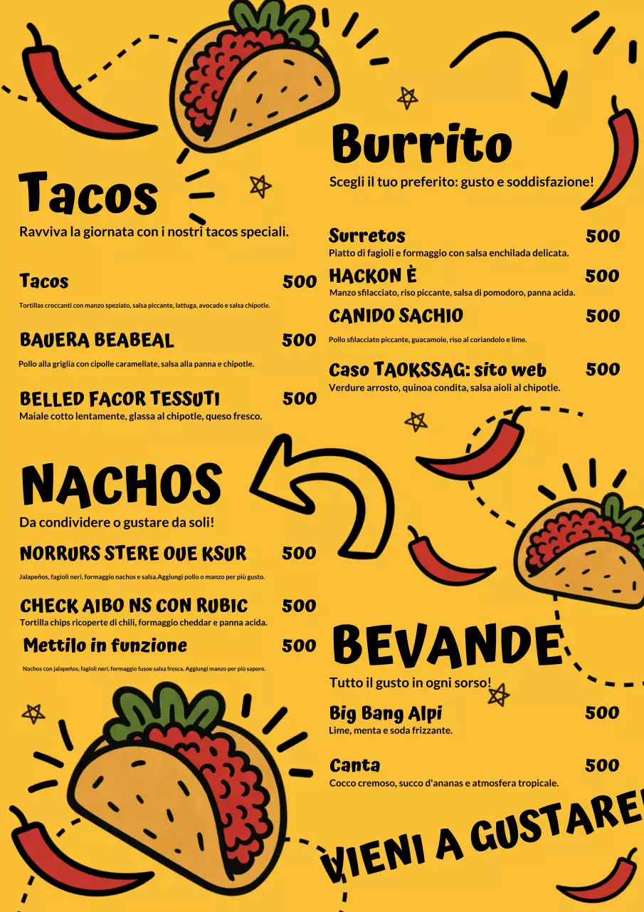 Poster promozionale del menu Yellow Bold Taco
