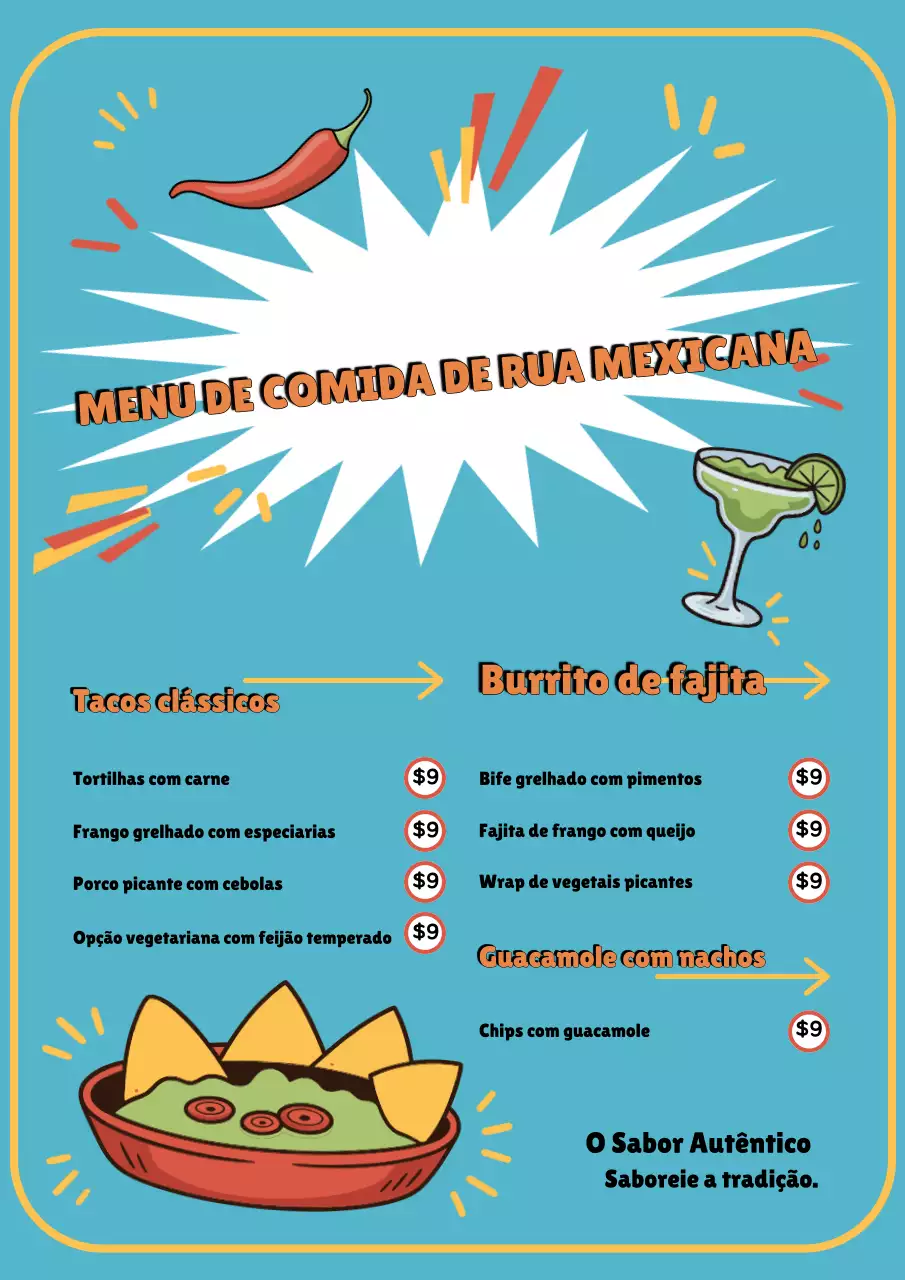 Cartaz de cardápio de comida retrô azul